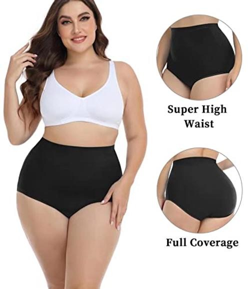 Women’s Underwear Cotton Super High Waisted Briefs Stretch Full 6X-Large Black