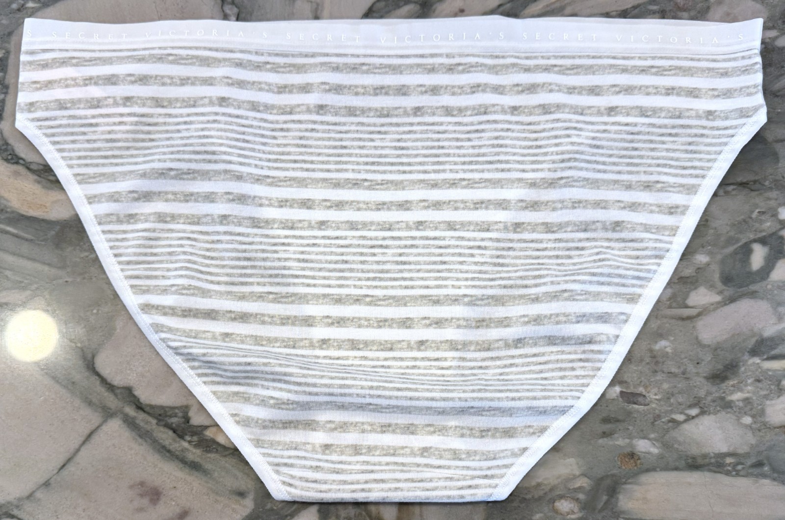 NEW Victoria Secret Cotton Bikini Panty – White & Heather Grey Stripe – XXL