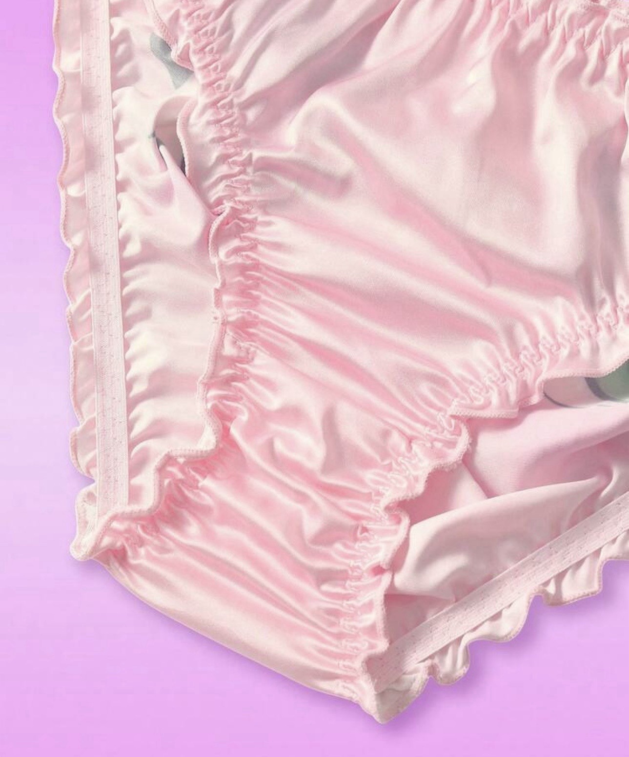 NEW XL Glossy Pink Ruffle Edge Cartoon Anime Eyes Theme Satin Bikini Panties