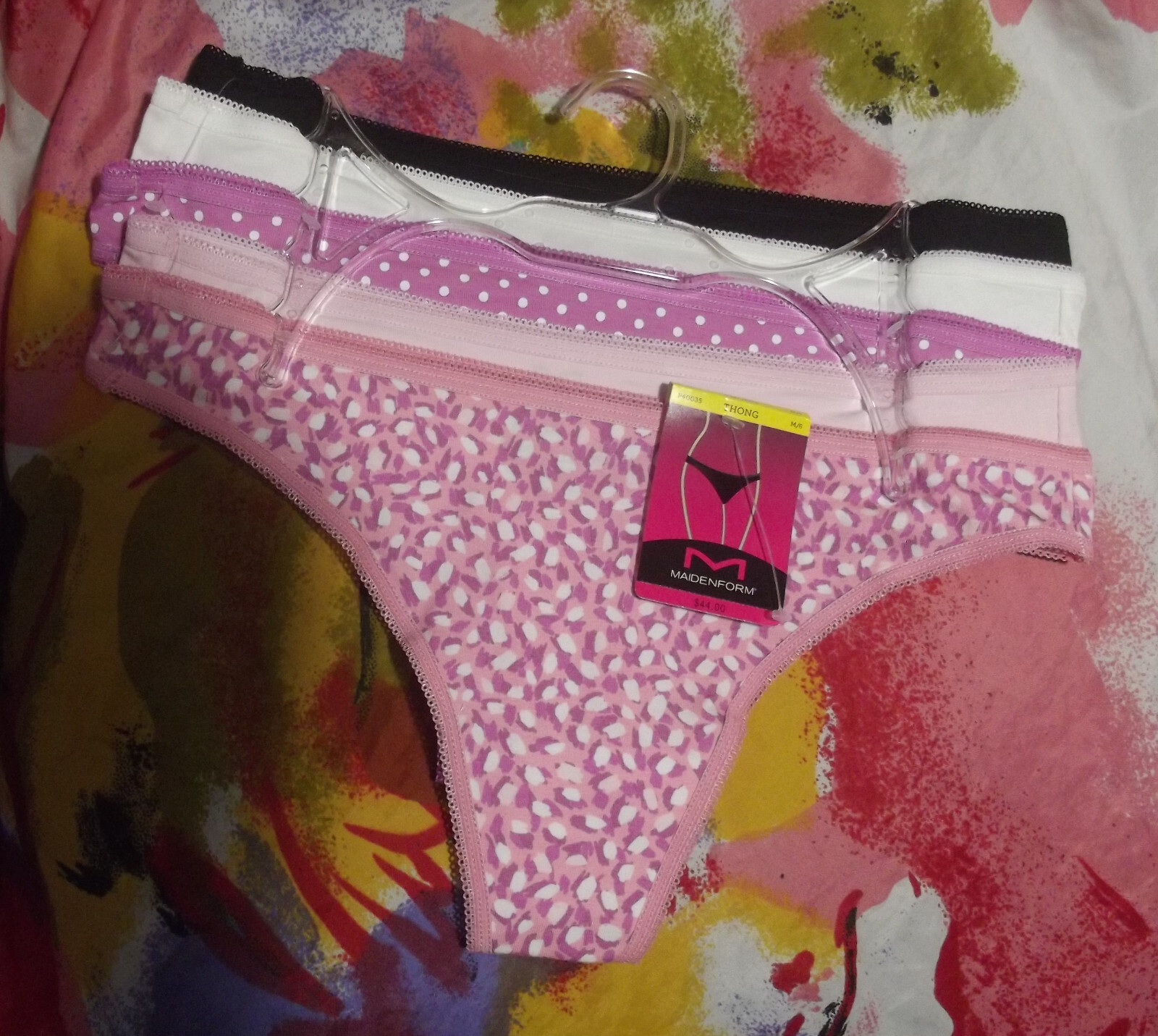 5 NEW MAIDENFORM P40035 A15V PICOT TRIMMED WAIST COTTON THONG PANTIES M/6