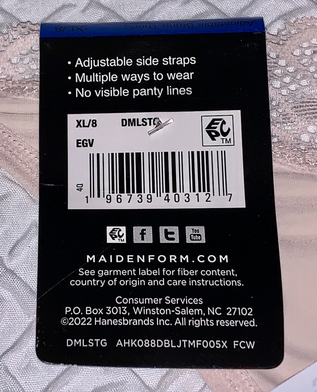 MAIDENFORM M Adjustable Sandshell Nude String Thong Panty Womens Sz M 6 L 7 XL 8