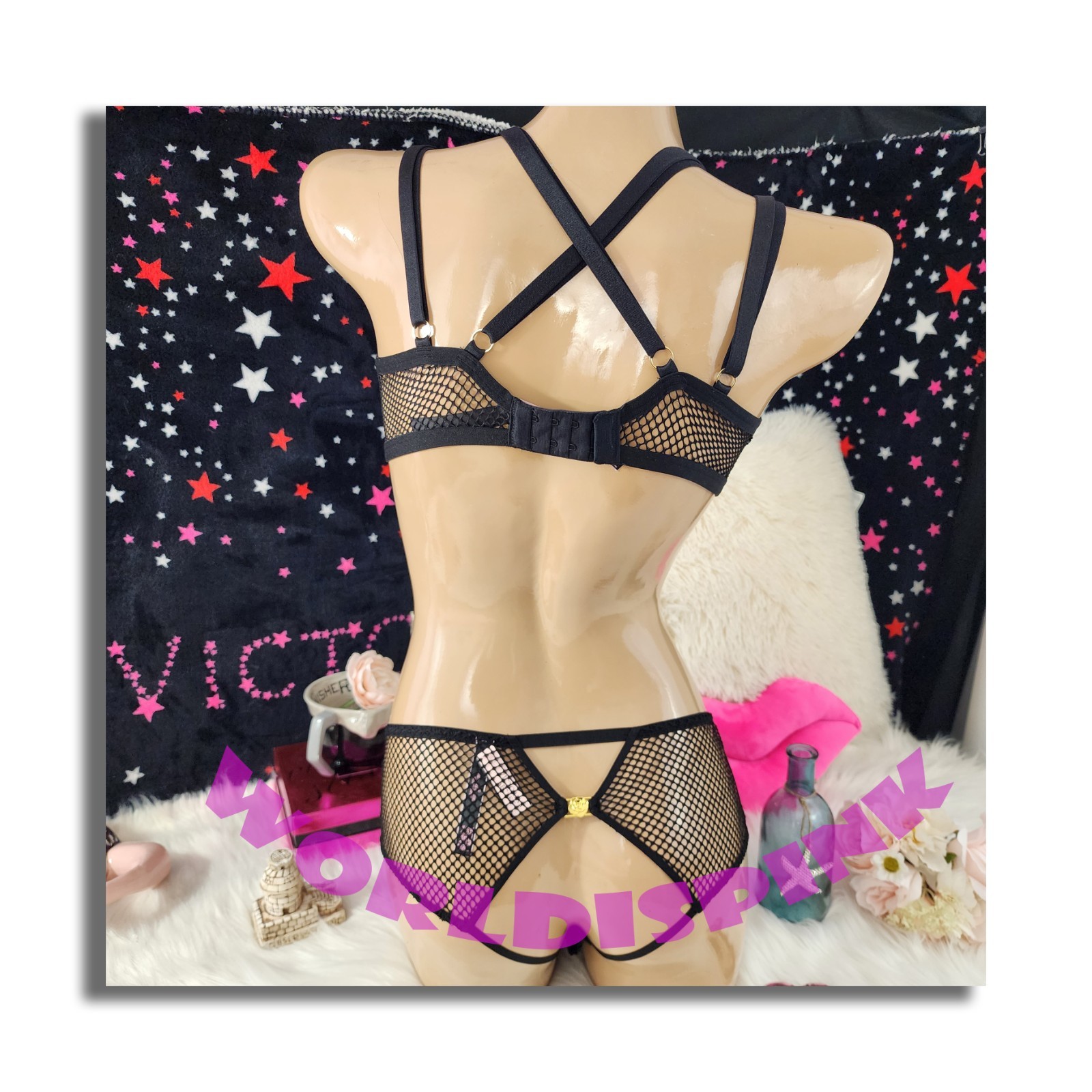 👗 VS Black Mesh Very Sexy Low Cut Demi Panty M-DD/Large z7#572 👗