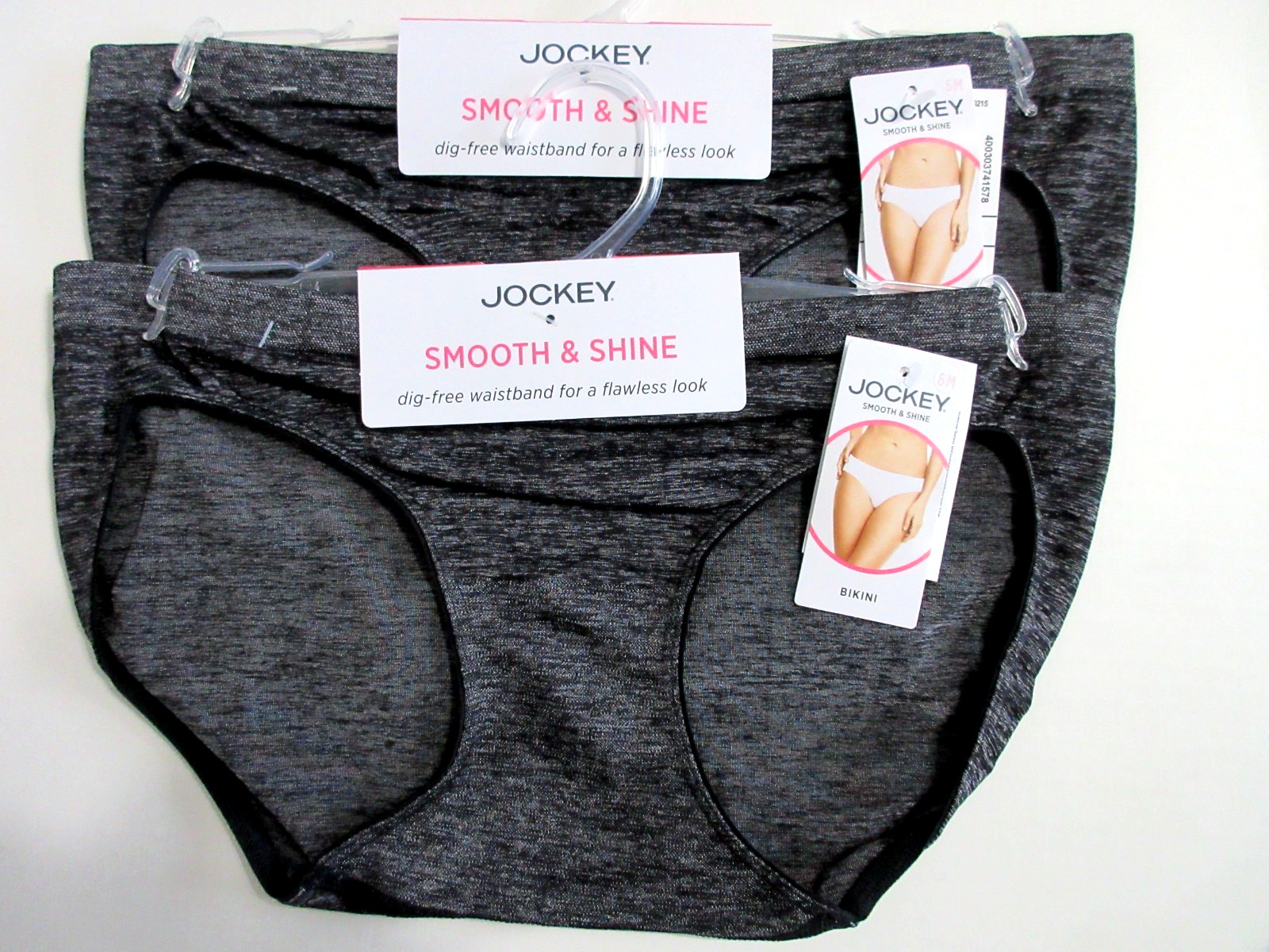 Jockey 2-Pairs BIKINI Panties Smooth Shine dig free Nylon poly Black 2186 ~ 6/M