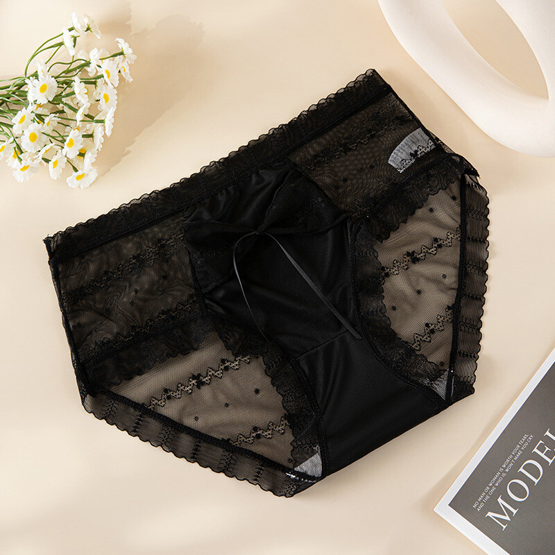 5 Pack Lot Sexy Womens Satin Panties Briefs Sheer Cute Bow Underwear Lingeries