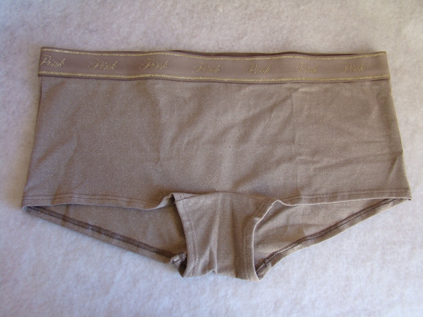New Victoria’s Secret PINK Silver Logo Light Brown Cotton Boyshort Panty Size M