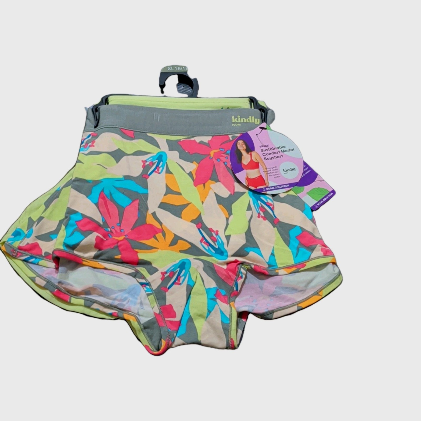 Kindly Yours 2-Pack Sustainable Comfort Modal Boyshort Panties Women’s XL Floral