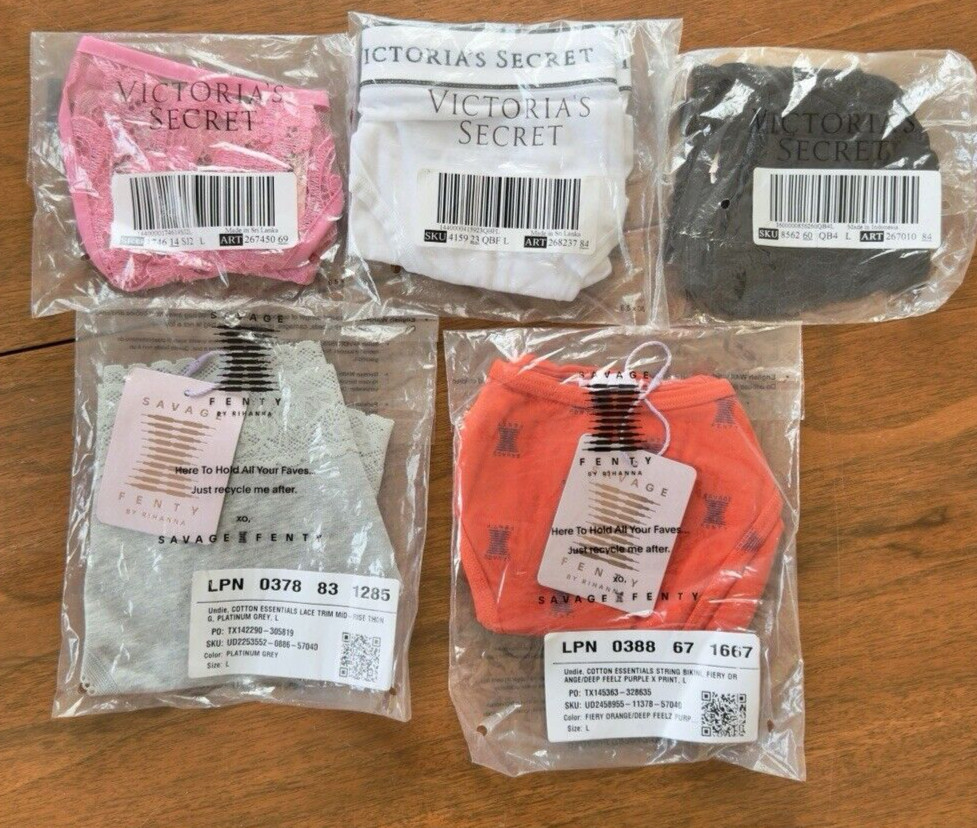 Lot of 5 PINK, Victoria’s Secret, Fenty Size L Various Patterns Colors NWT