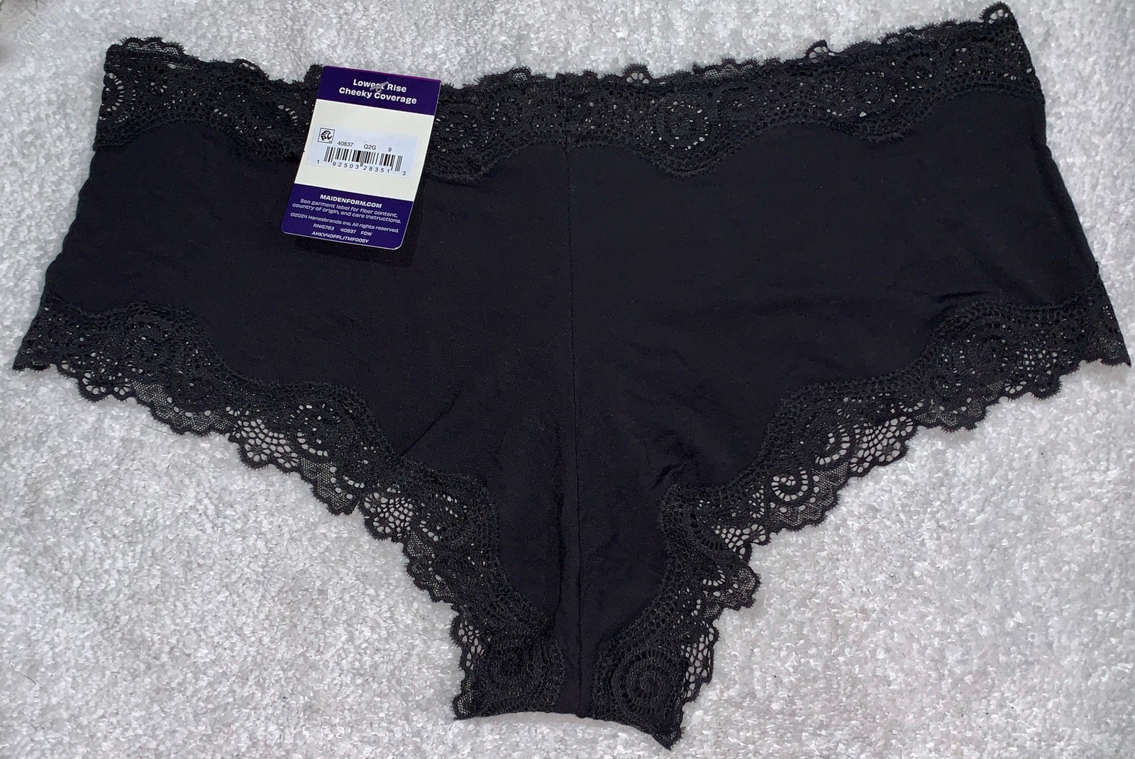 MAIDENFORM Scalloped Lace Trim Soft Black Cheeky Hipster Panty Womens 2XL 9