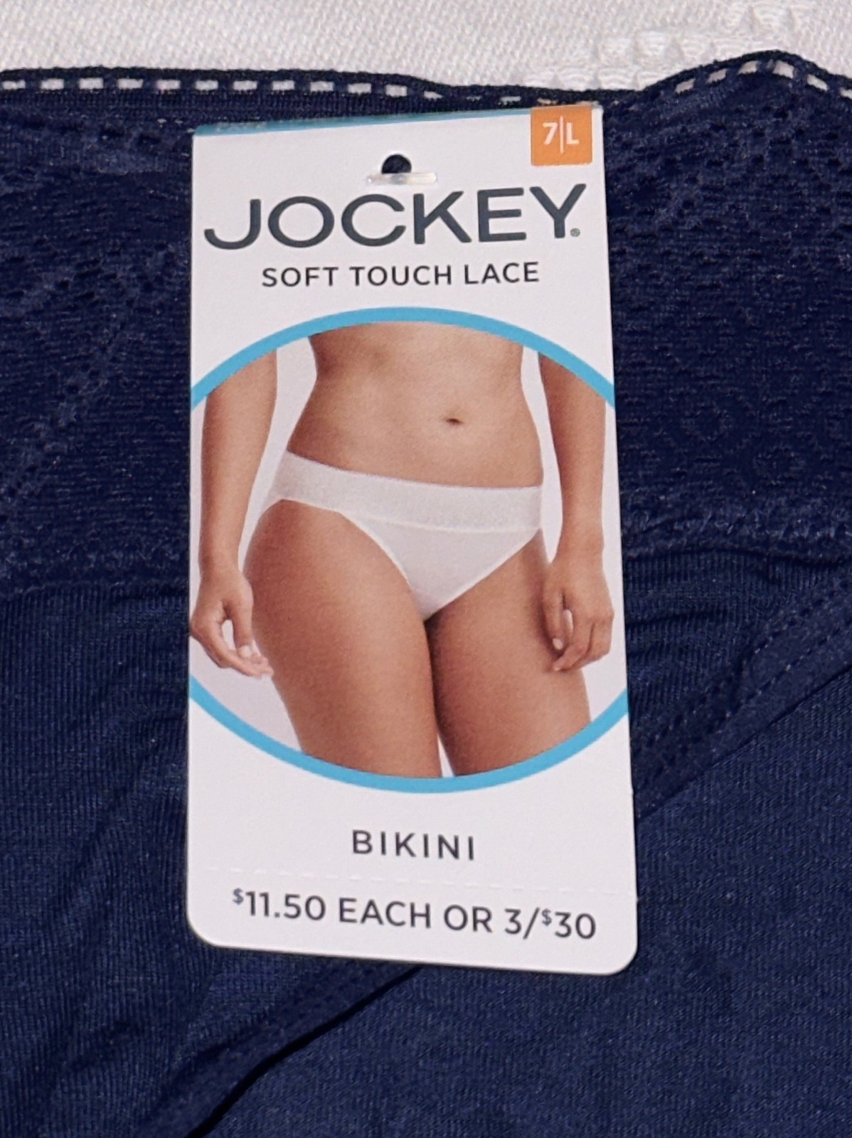 JOCKEY Soft Touch Lace Waistband Navy Blue Bikini Panty Womens Sz M 6 L 7 2XL 9