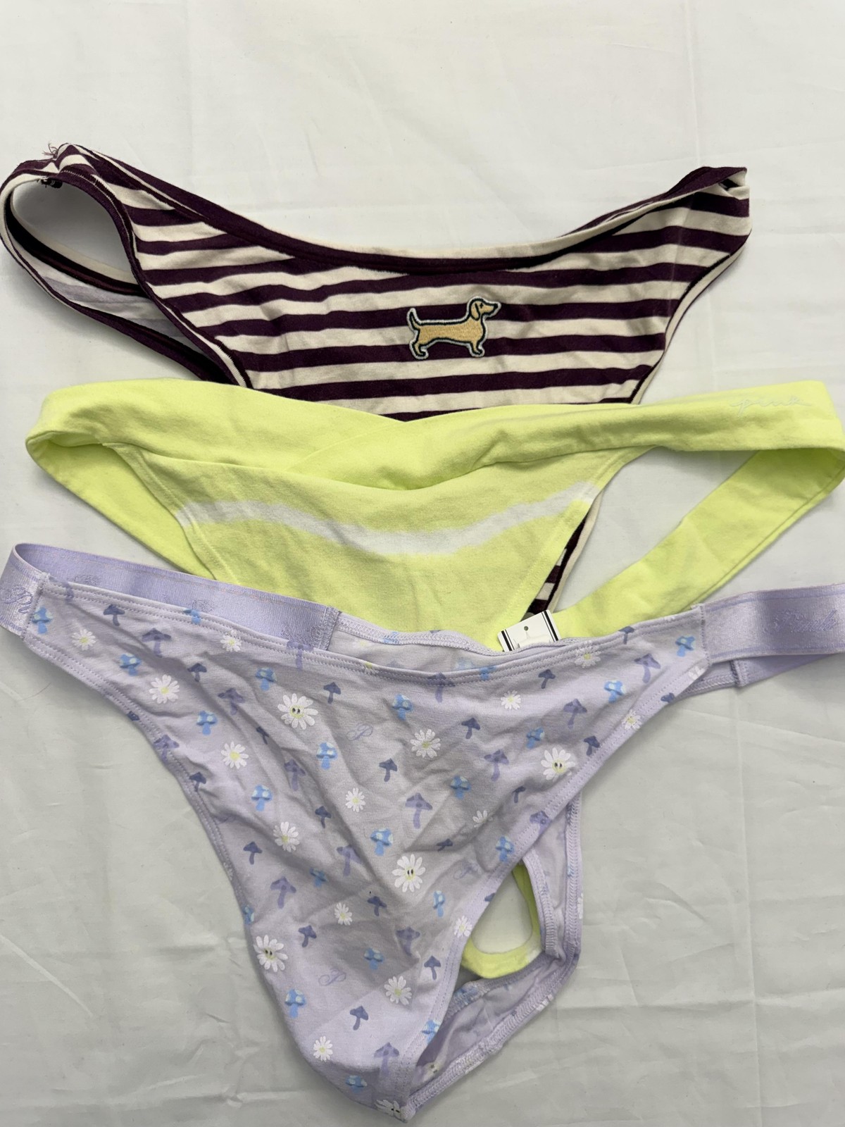 PINK Victoria’s Secret Thong Panties Womens XXL Multicolor Striped 3 Pack NWT