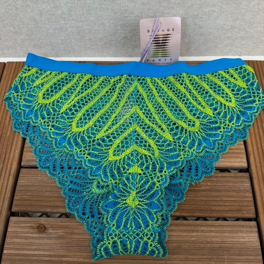NEW Savage X Fenty Lace Bikini Panty Size 2XL Teal Neon Green Mesh Low Rise