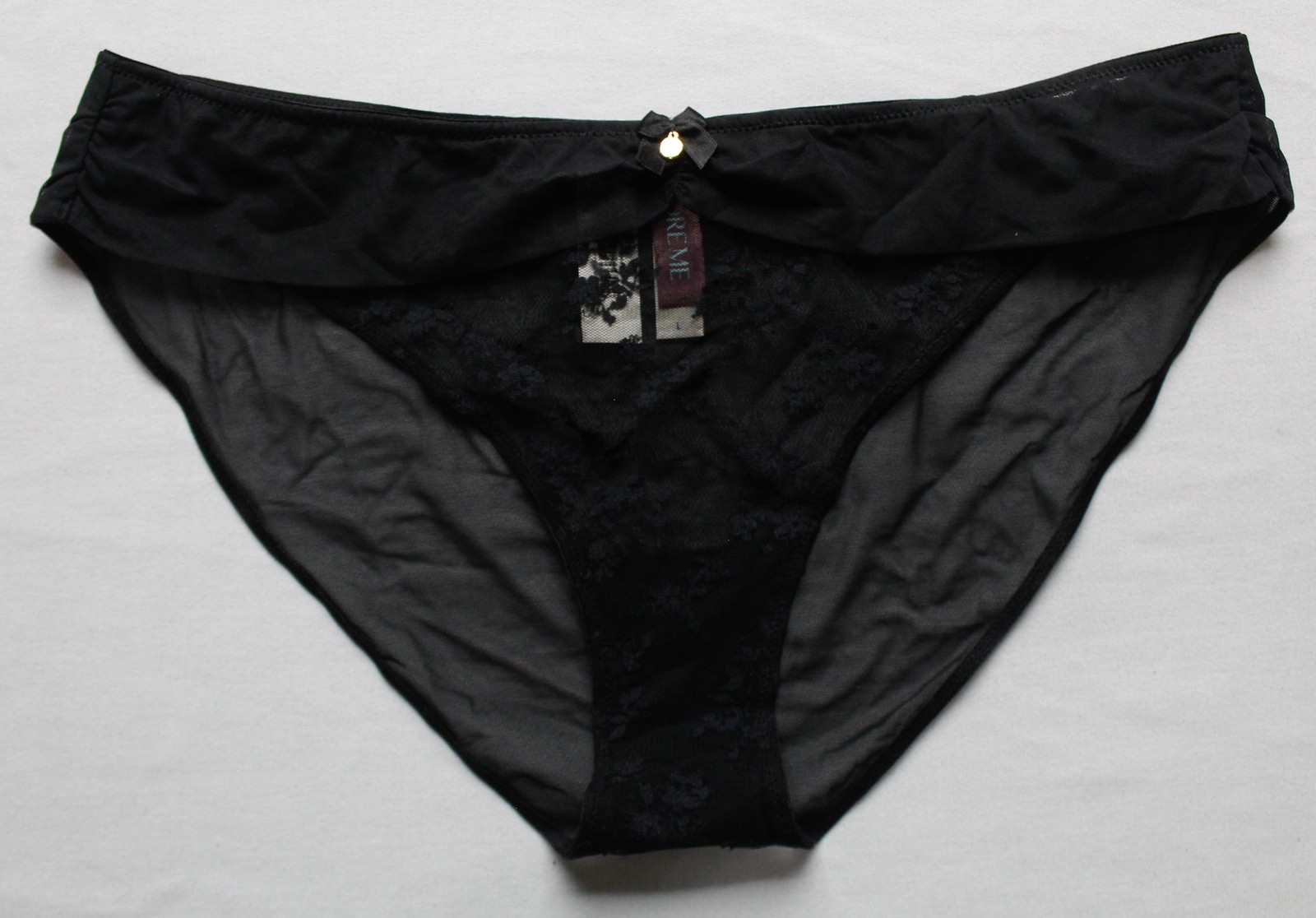 Adore Me Women’s Mid-Rise Sheer Mesh Wren Bikini Panty ZG3 Jet Black Large NWT