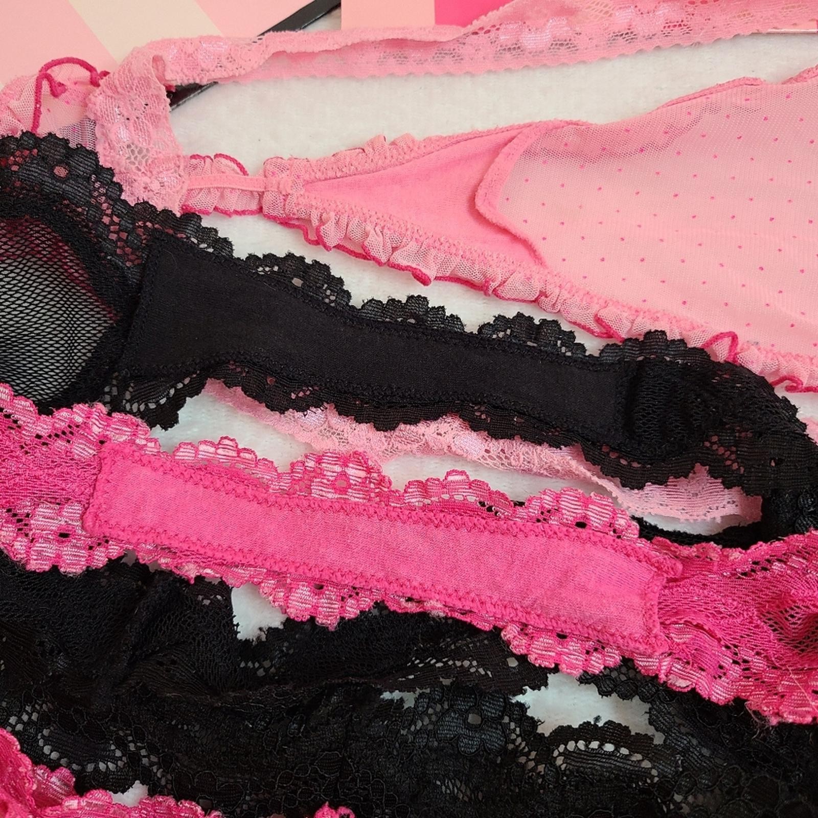 VTG VS Sexy Little Things 3pk Sexy Lace Thong Panties Size M Black Pink