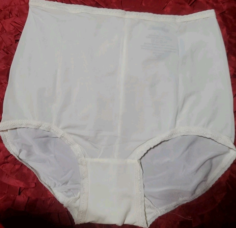 ​New 3 Pack Sz 5 S Cream Granny Panties Full Brief Nylon Cotton Back Seam Retro