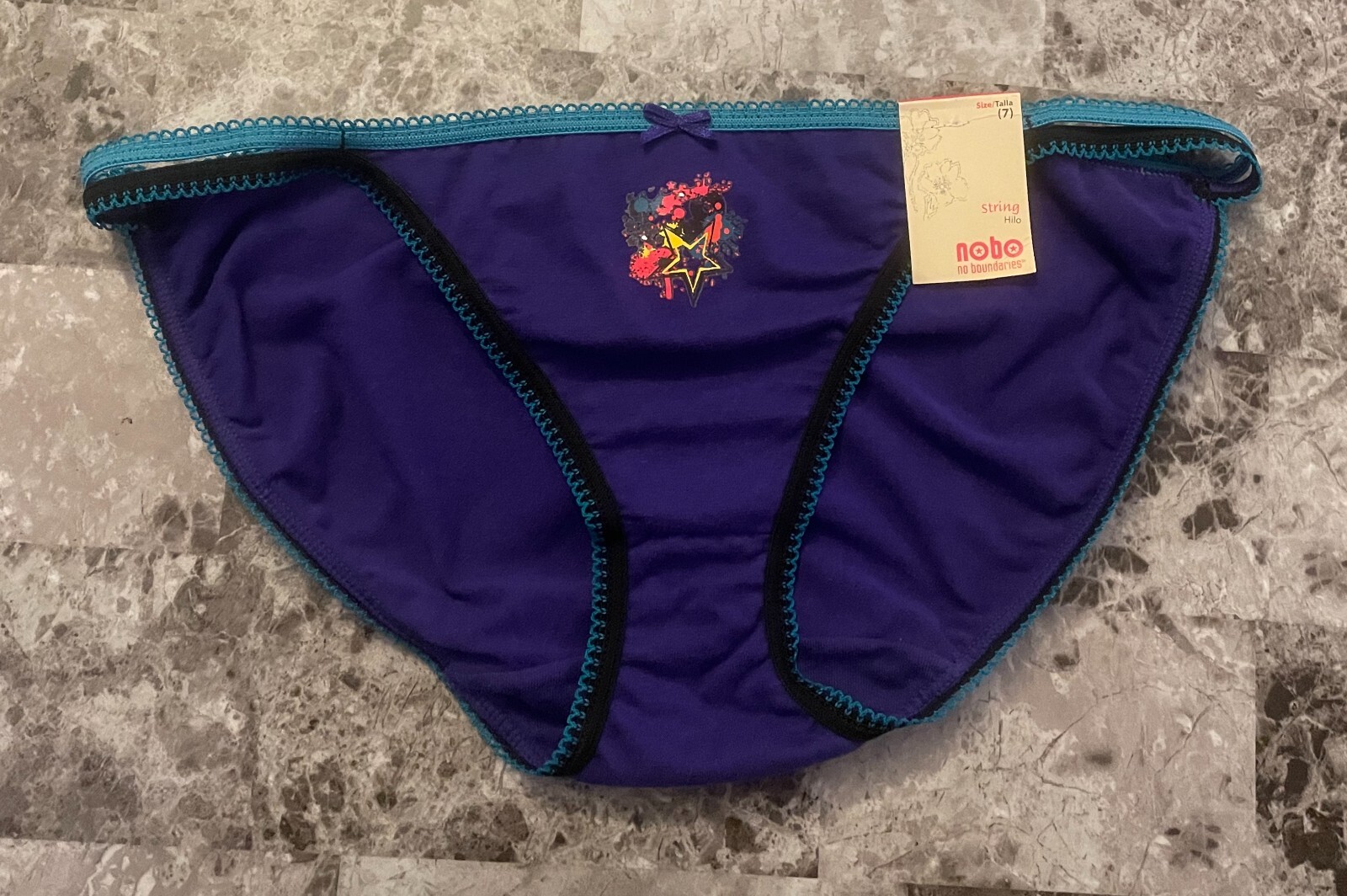 NWT NO BOUNDRIES NOBO SIZE 7/L DOUBLE STRAPPY VINTAGE RARE STRING BIKINI PANTIES