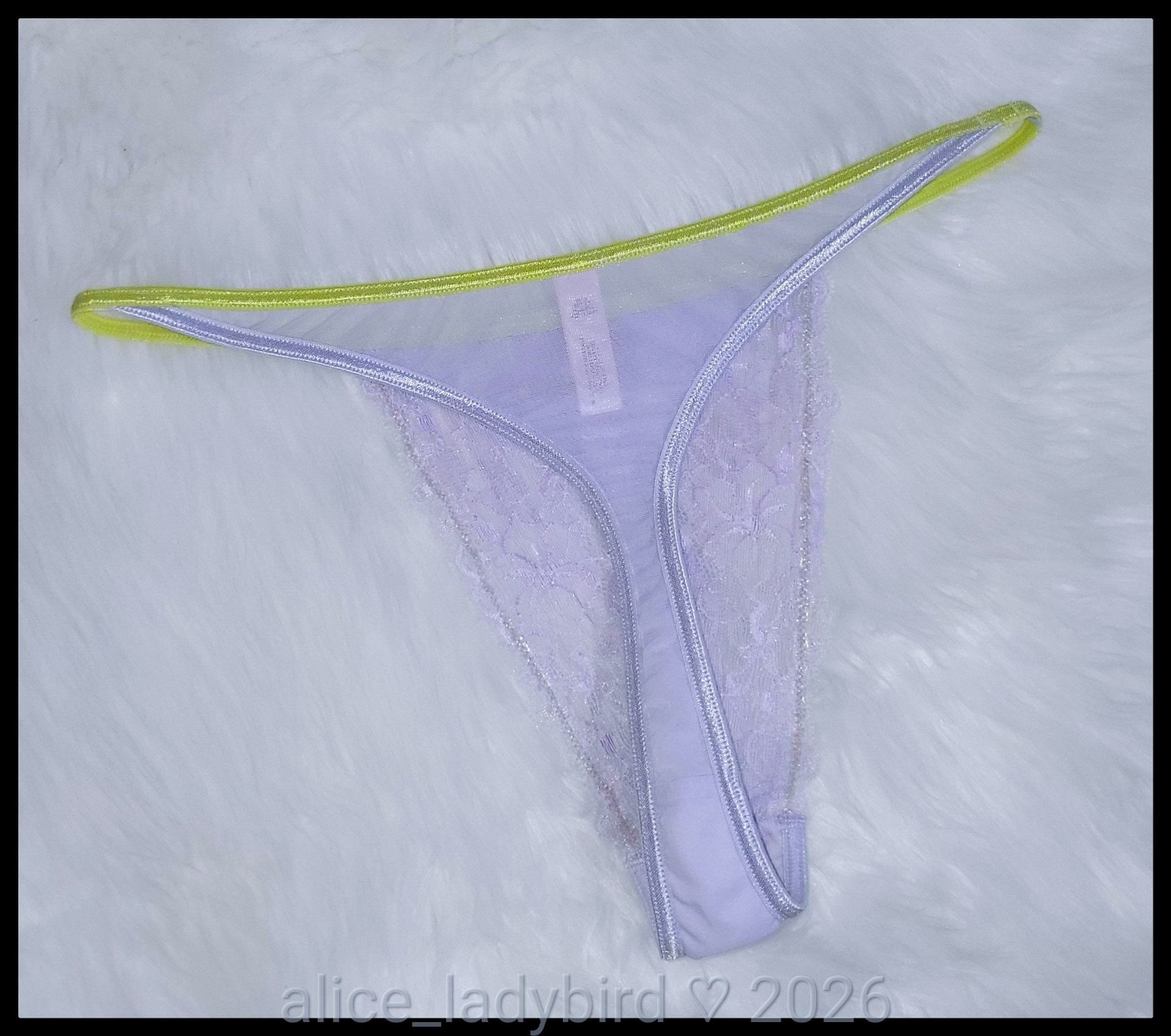 Vintage VICTORIA’S SECRET String Bikini Thong PANTY Sheer NYLON Color-block Bow