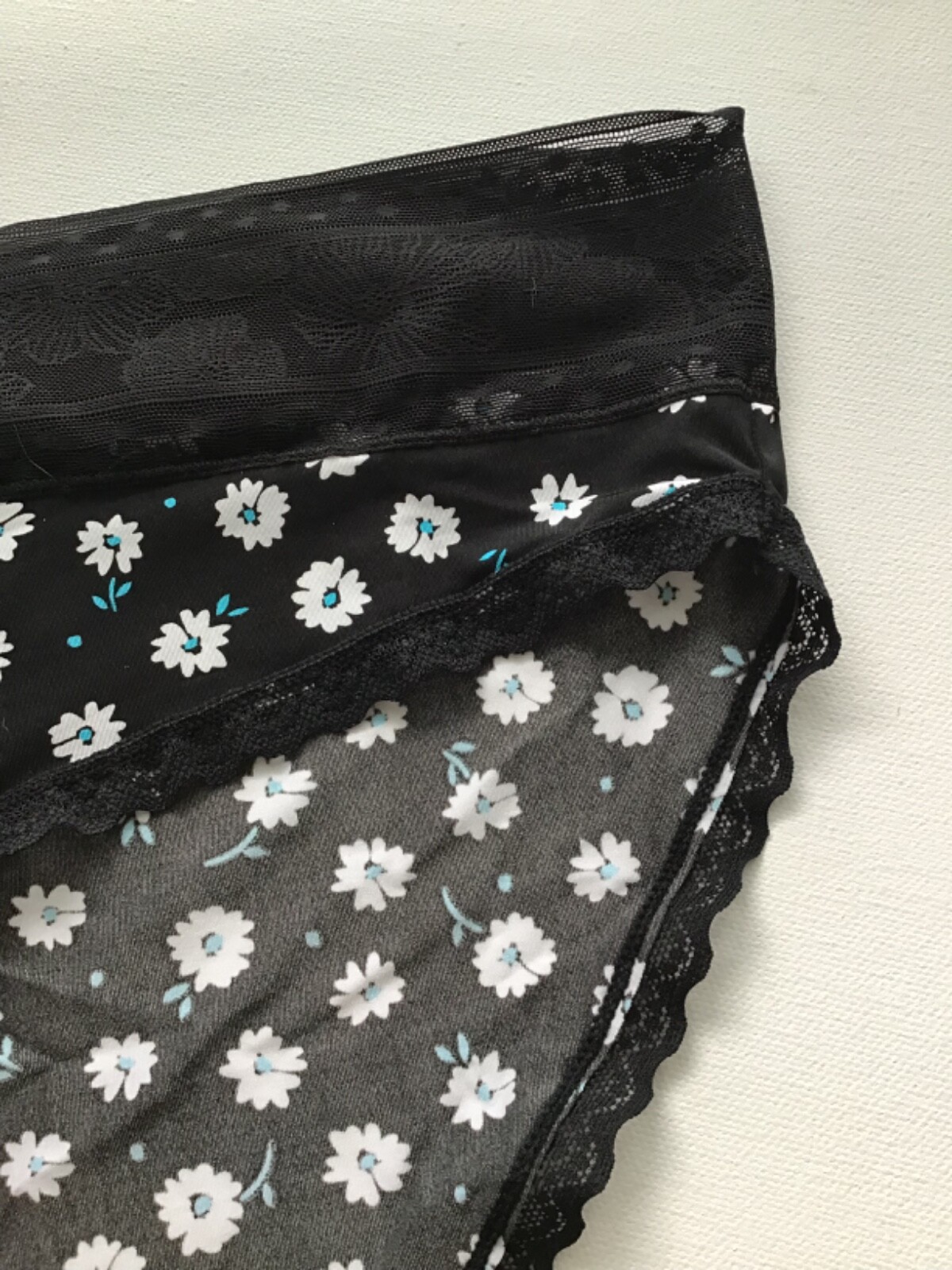 NEW No Boundaries XXXL (21) Bikini Panty 3XL Black White Flowers Lace Panties
