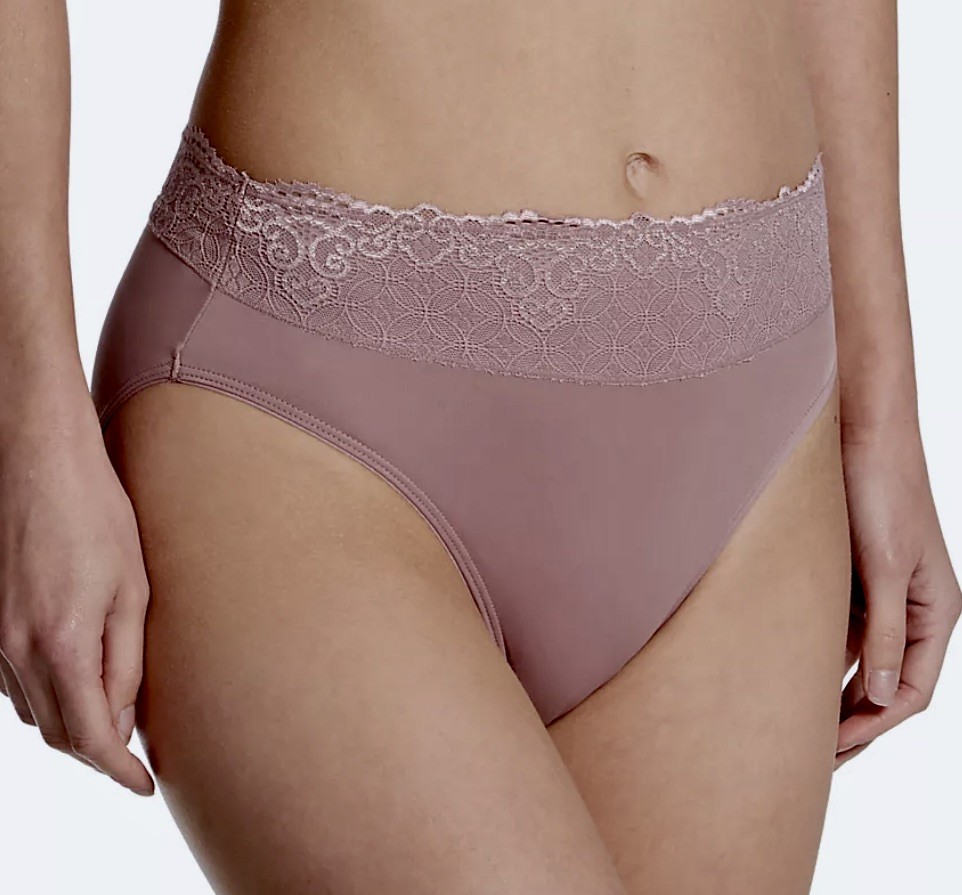 BALI Passion For Comfort Lace Waist Smoky Purple Mauve Hi Cut Brief Panty Womens