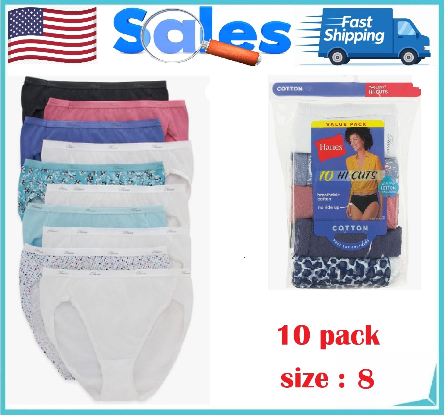Hanes Womens 10-Pack Cotton Briefs Lady Underwear Panties Assorted Colors Size 8