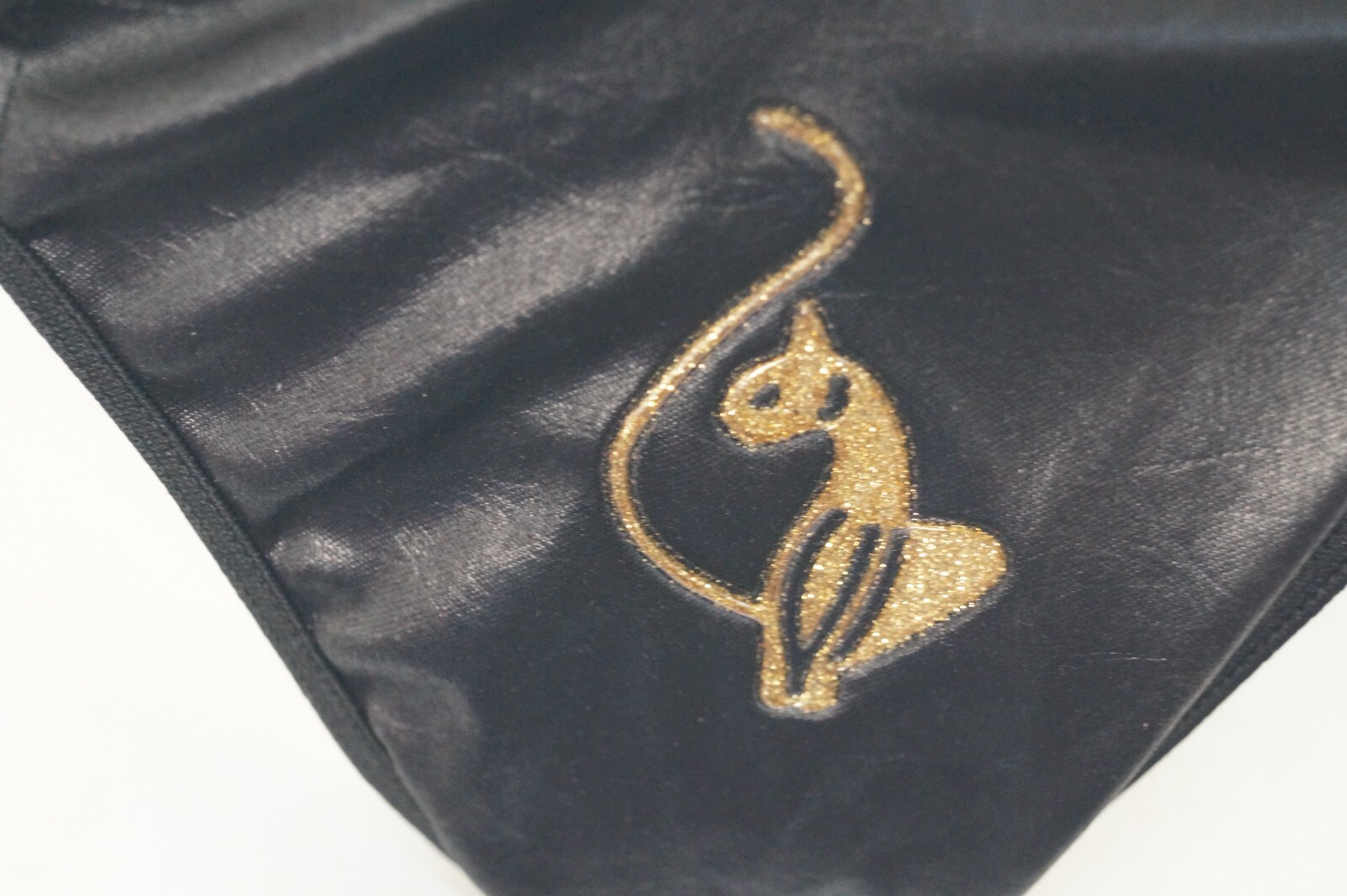 New Baby Phat Large 7 String Strappy Panty Gold Cat Logo RARE Black
