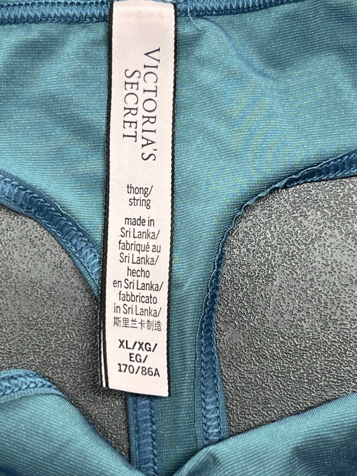 RARE VICTORIAS SILKY SATIN THONG PANTY TEAL BLUE XL NEW
