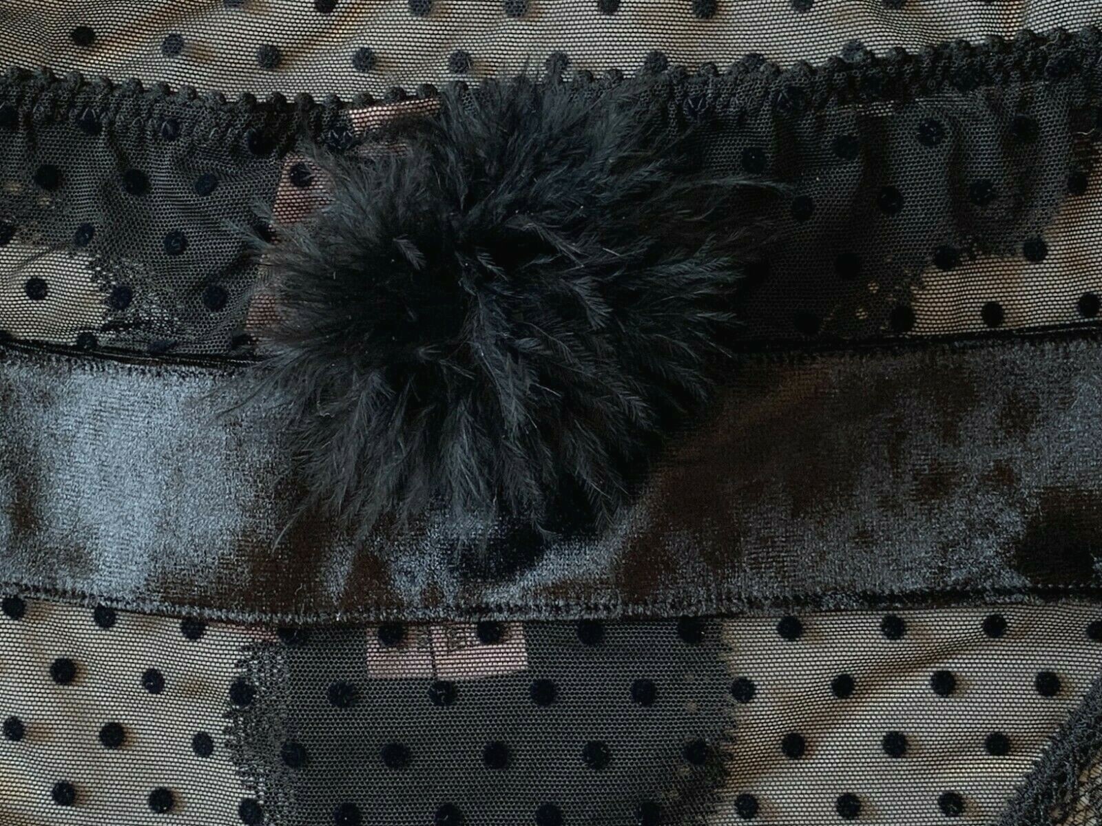 VICTORIA’S SECRET Size XS Dream Angels Cheekini Panty Black Mesh Dots with Pom