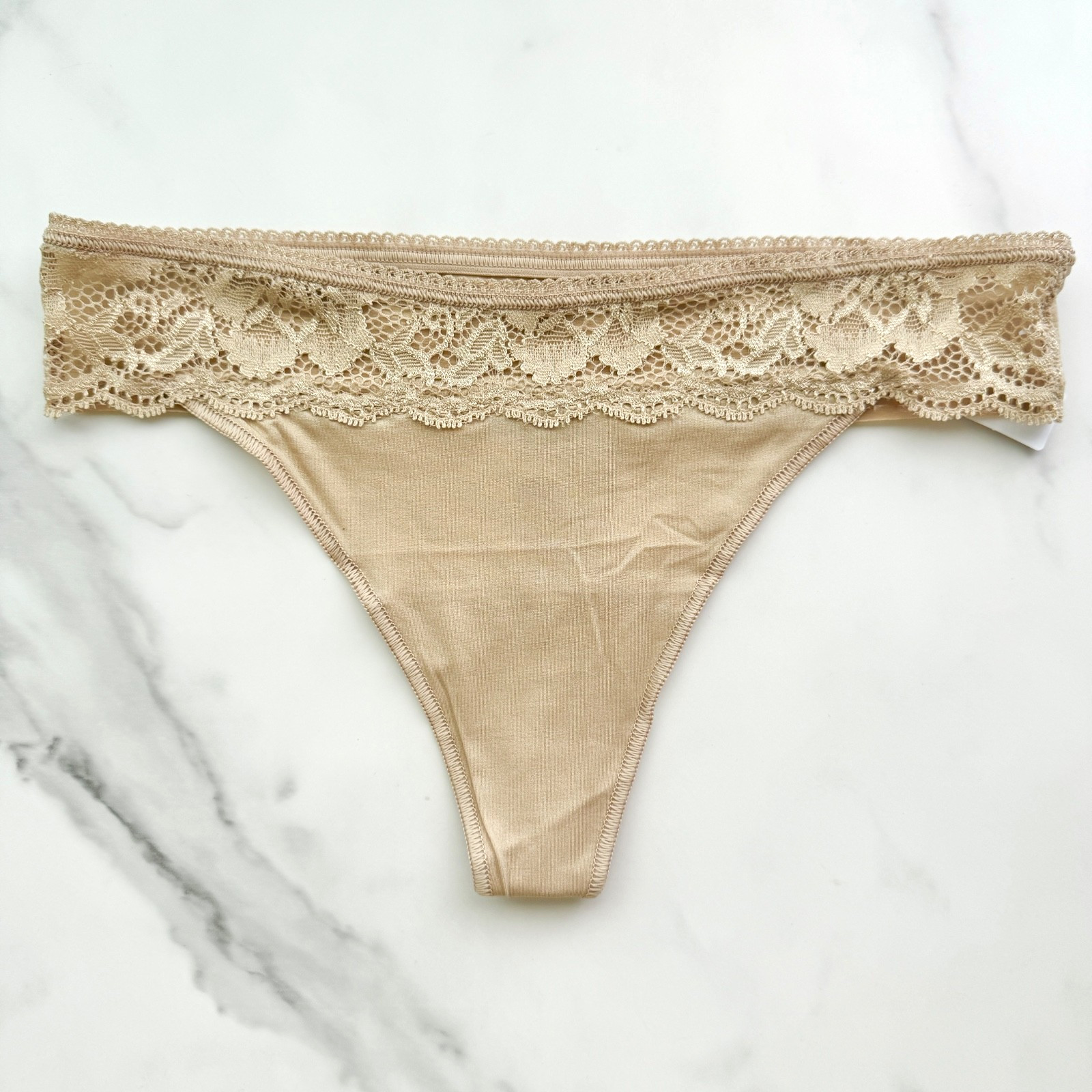 Soma Vanishing Edge Microfiber With Lace Thong Panty Warm Amber Size XS/S/M/L/XL