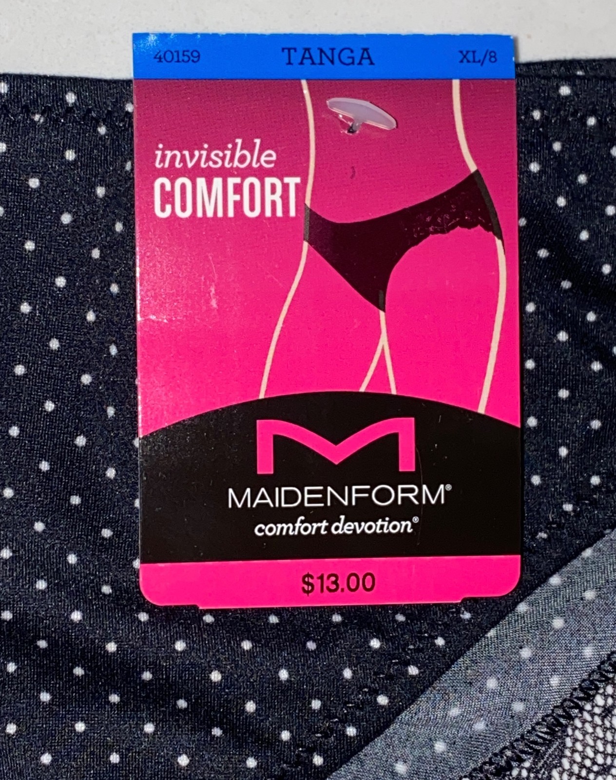 MAIDENFORM Comfort Devotion BLACK Polka Dot Lace Back Tanga Panty Womens M L XL