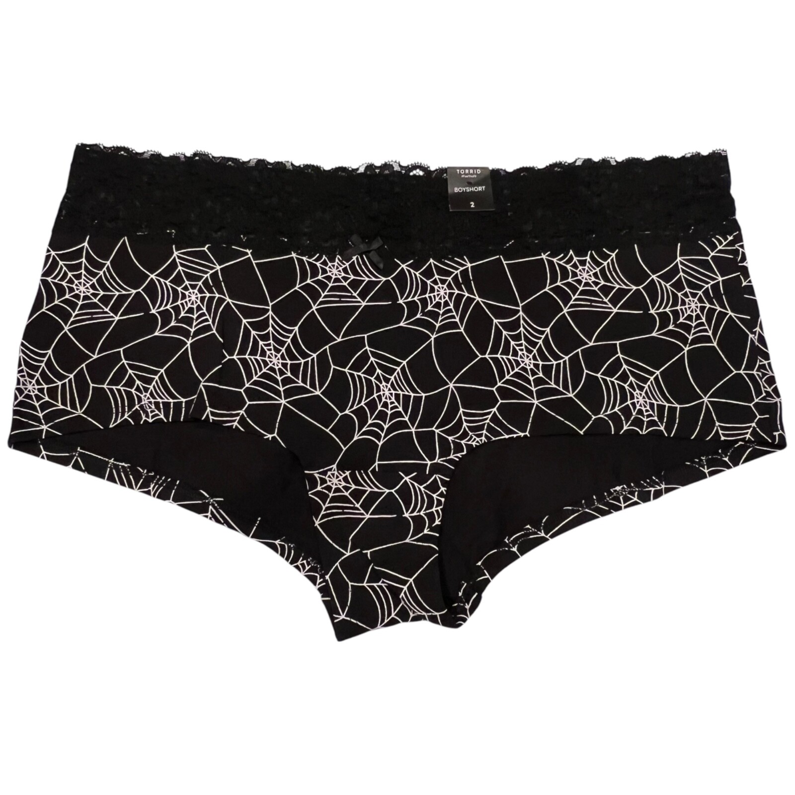NWT TORRID Boyshort Pantie Sz 0X-4X Black White Lace Jersey Webs Halloween