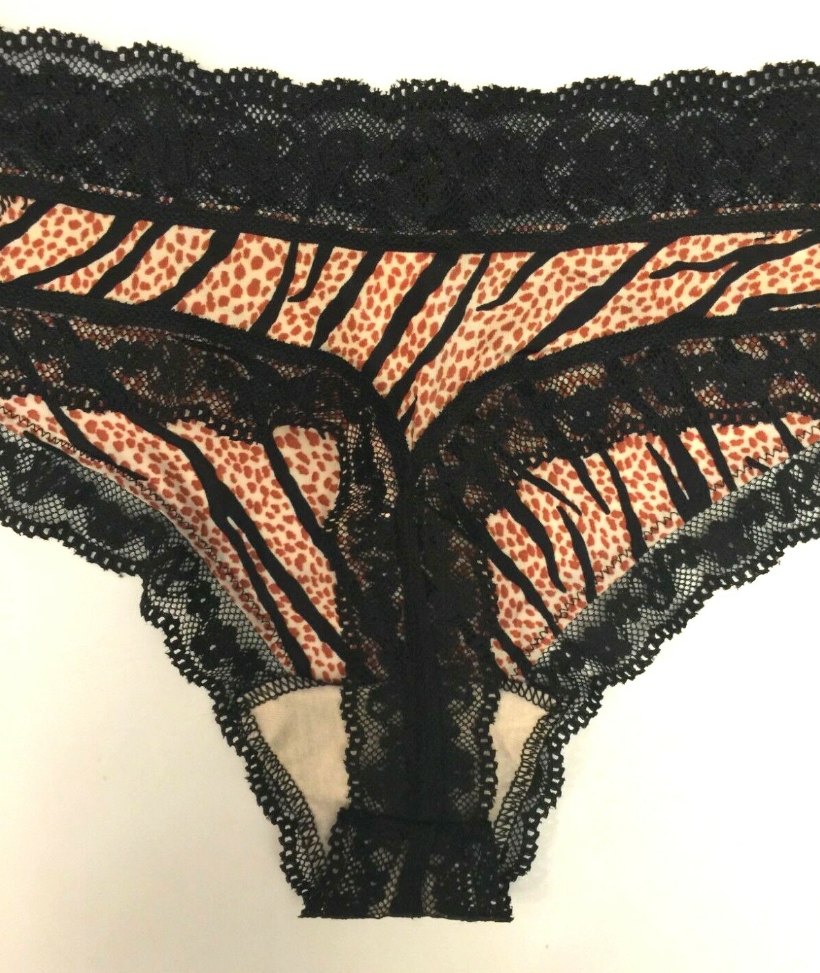 Victorias Secret Tiger Giraffe Animal Print Thong Panty Size XL Logo Lace Waist