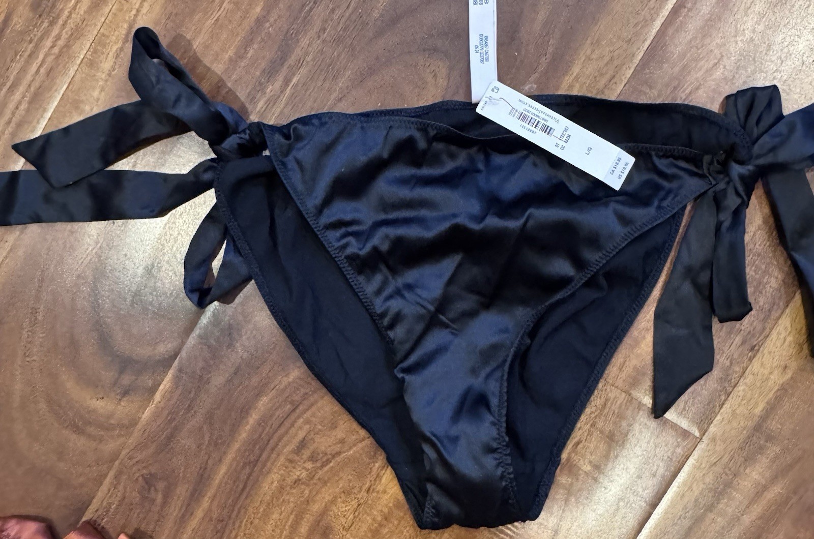 VICTORIA SECRET L CHEEKY ‘I PUT A SPELL ON YOU’ SATIN SIDE TIE BLACK PANTY NWT