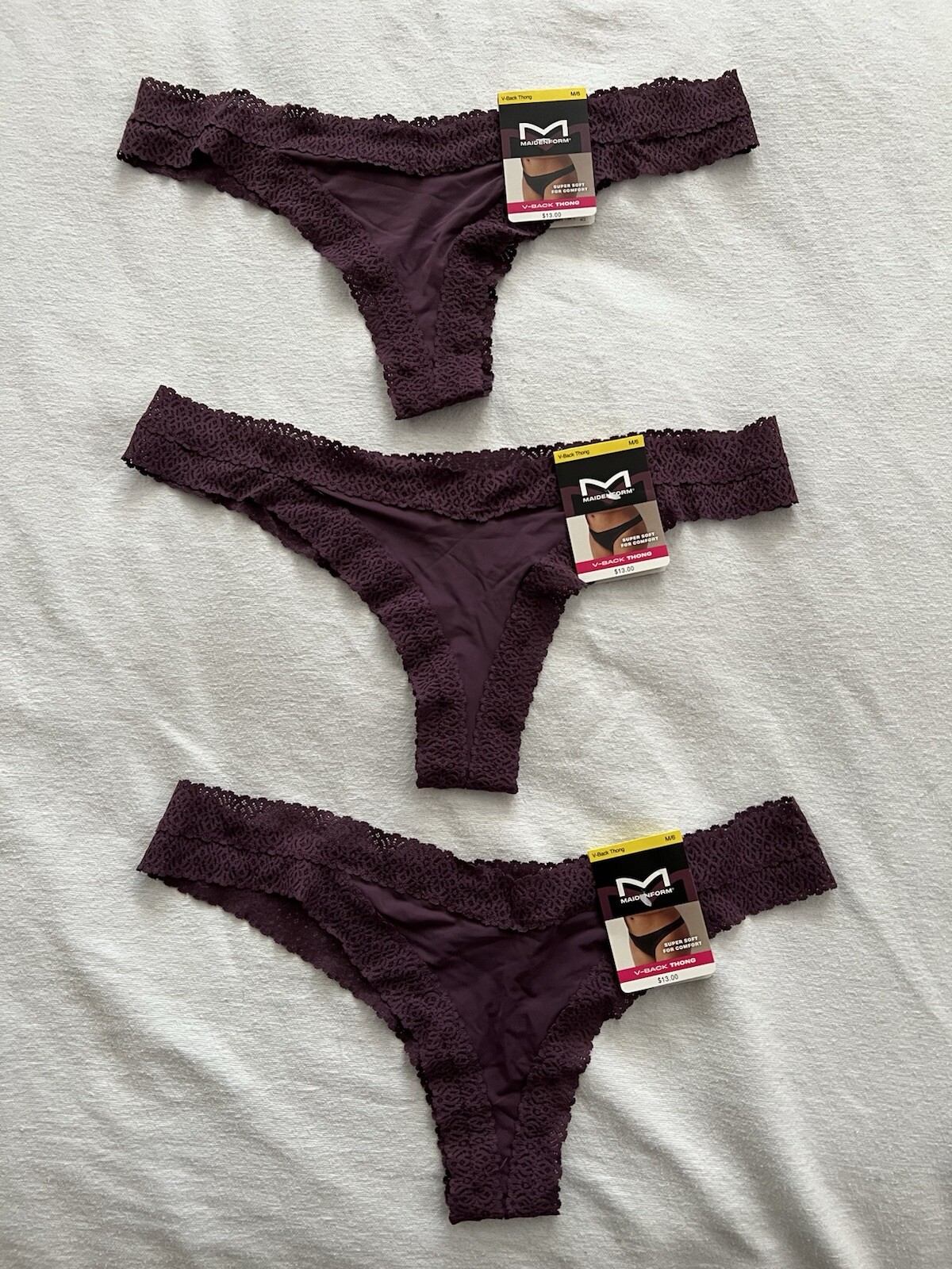 NEW Maidenform DMMVBT Quartz Purple V Back Thong 3 Pair Medium 6 Women’s Thong