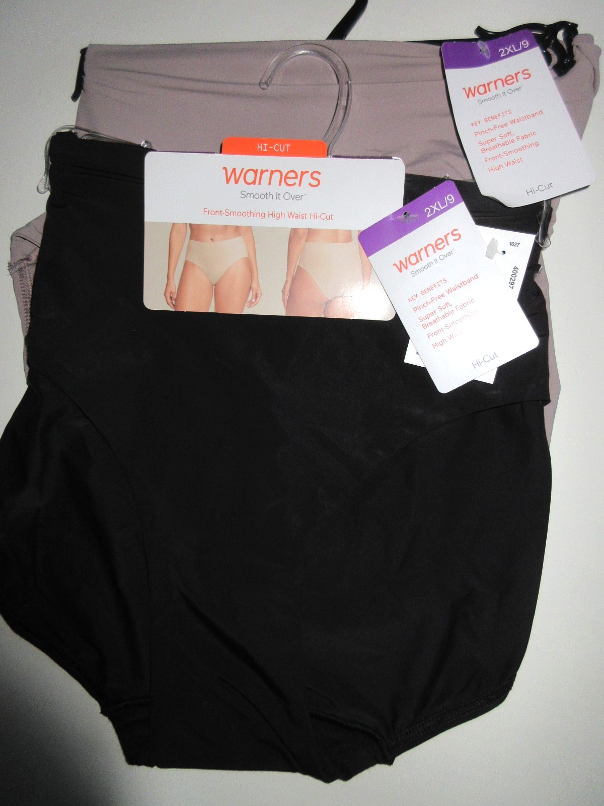 Warners HI CUT 2-Pair Smooth it over Front High Waist black mink nylon ~ 9/2XL