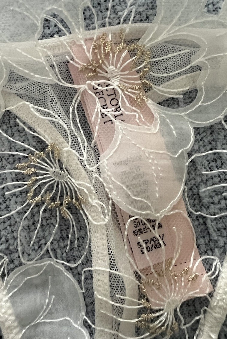 NWT Victoria’s Secret Double Strap Lace Mesh Thong Panty White Gold Bridal Small