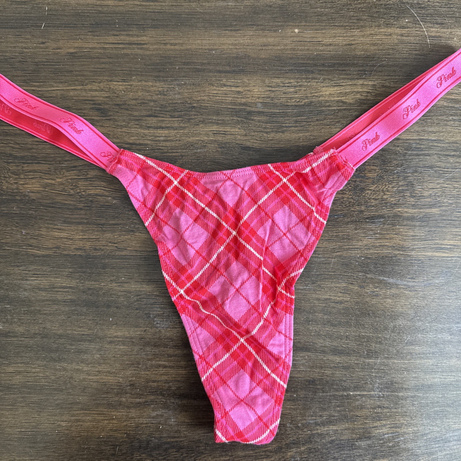 Pink By Victoria’s Secret Xxl, Hot Pink Plaid Logo Thong Panties