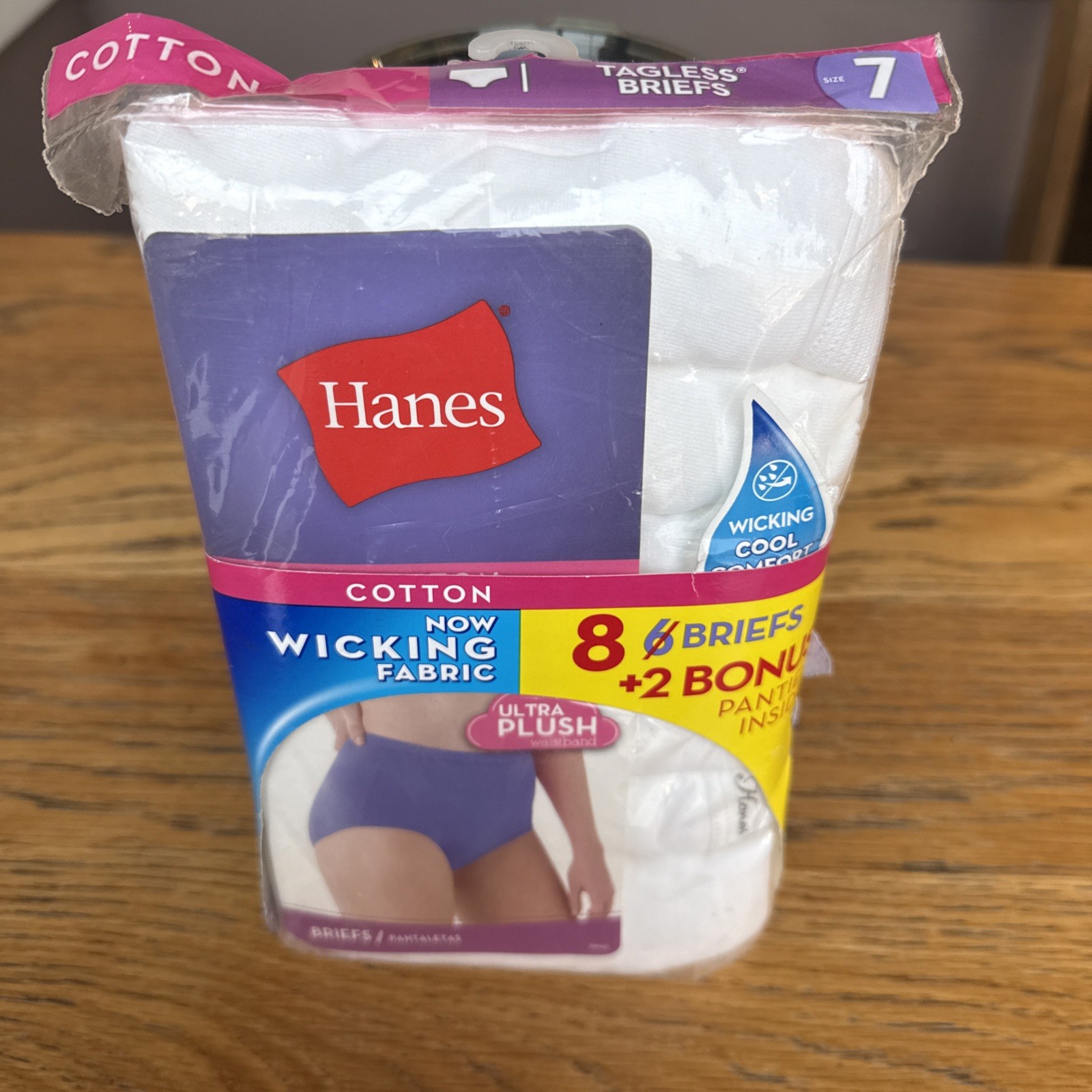 Pack of 8 Hanes Womens Size 7 White Tagless Cool Wicking Cotton Briefs NEW!!