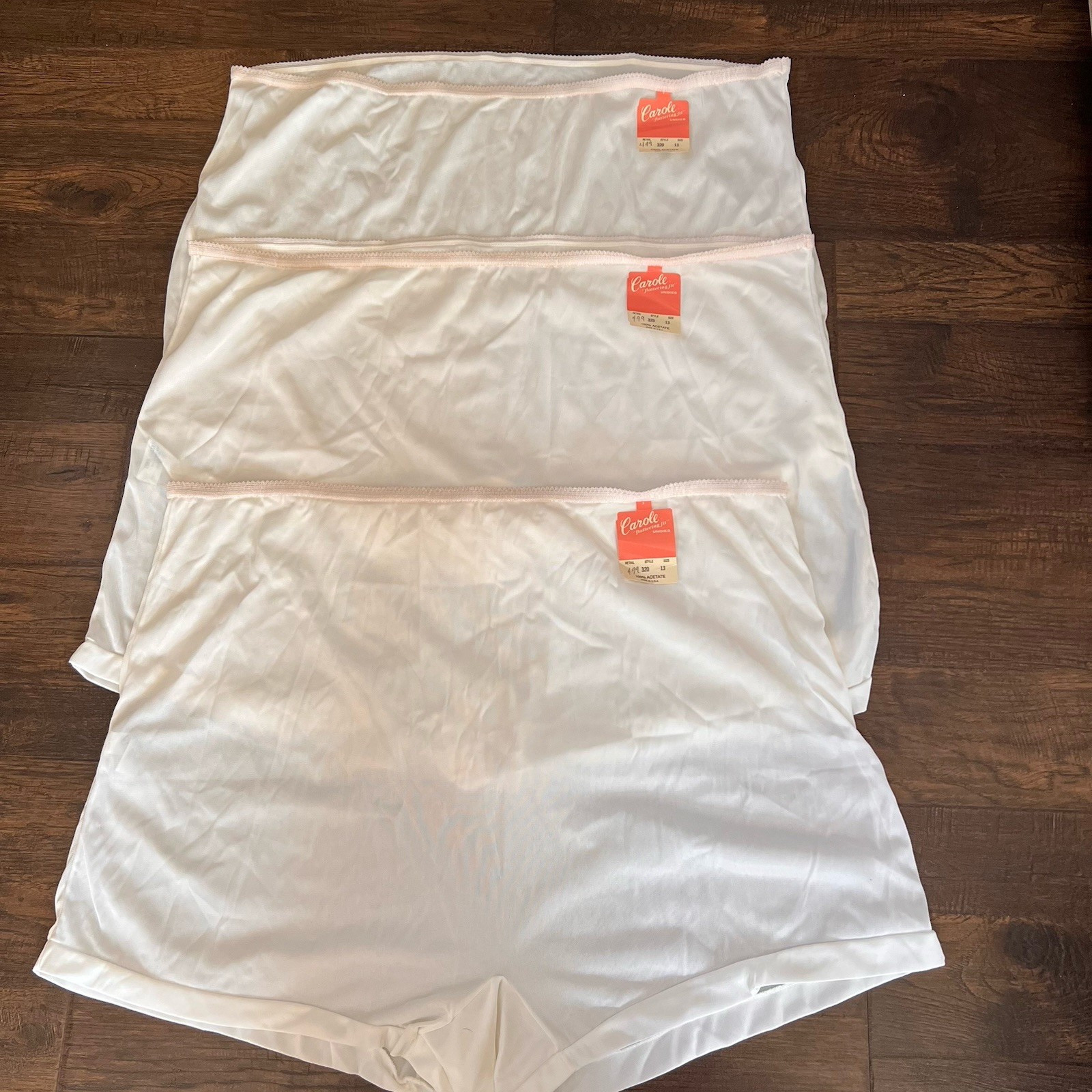3- Vintage Carole Acetate Long-Leg Briefs Panties White Lingerie Boy Shorts 13