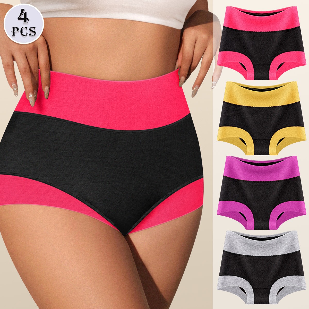 4 Pack Breathable Girl Ladies High Waist Pant Women’s Panties Boxers Cotton