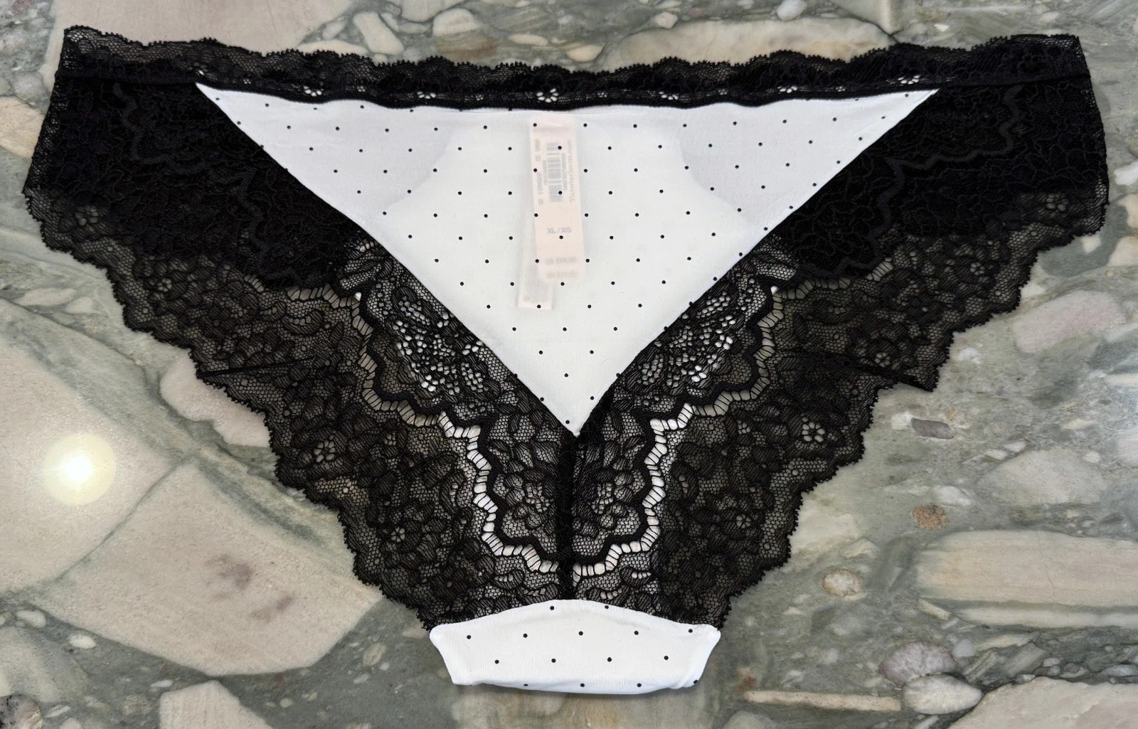 NEW Victoria Secret Dream Angels Lace Trim Cheeky Coconut White Black Dot – XXL