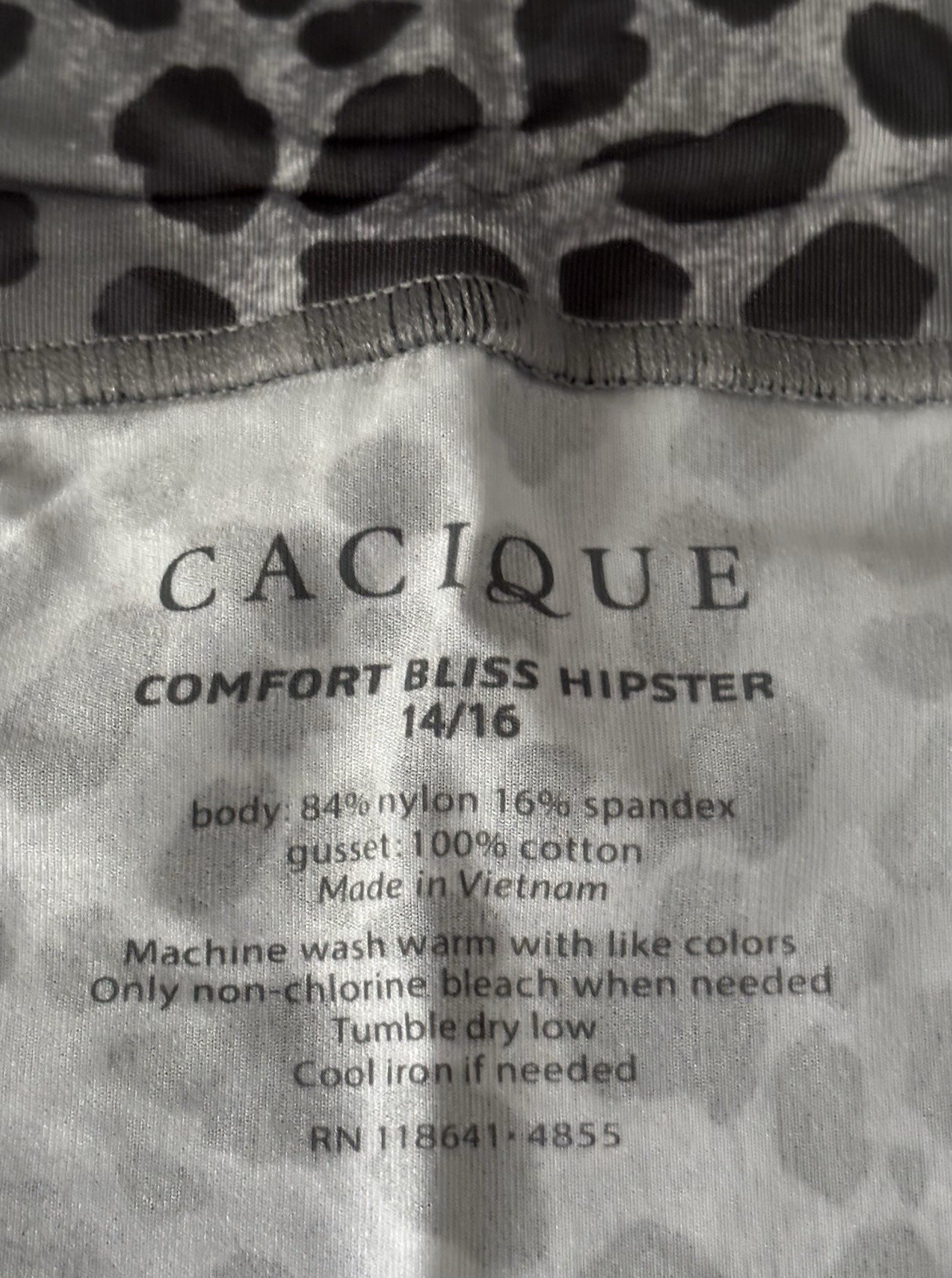 Plus Size 14/16 Lane Bryant Cacique Comfort Bliss Hipster Gray Cheetah Leopard