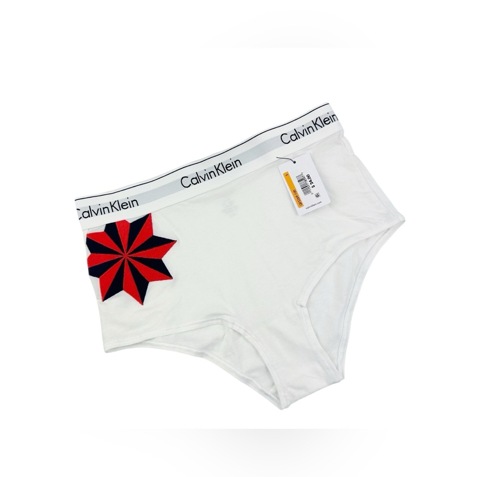 Calvin Klein Modern Cotton High Waisted Boyshort Small Red & Navy Star Patch
