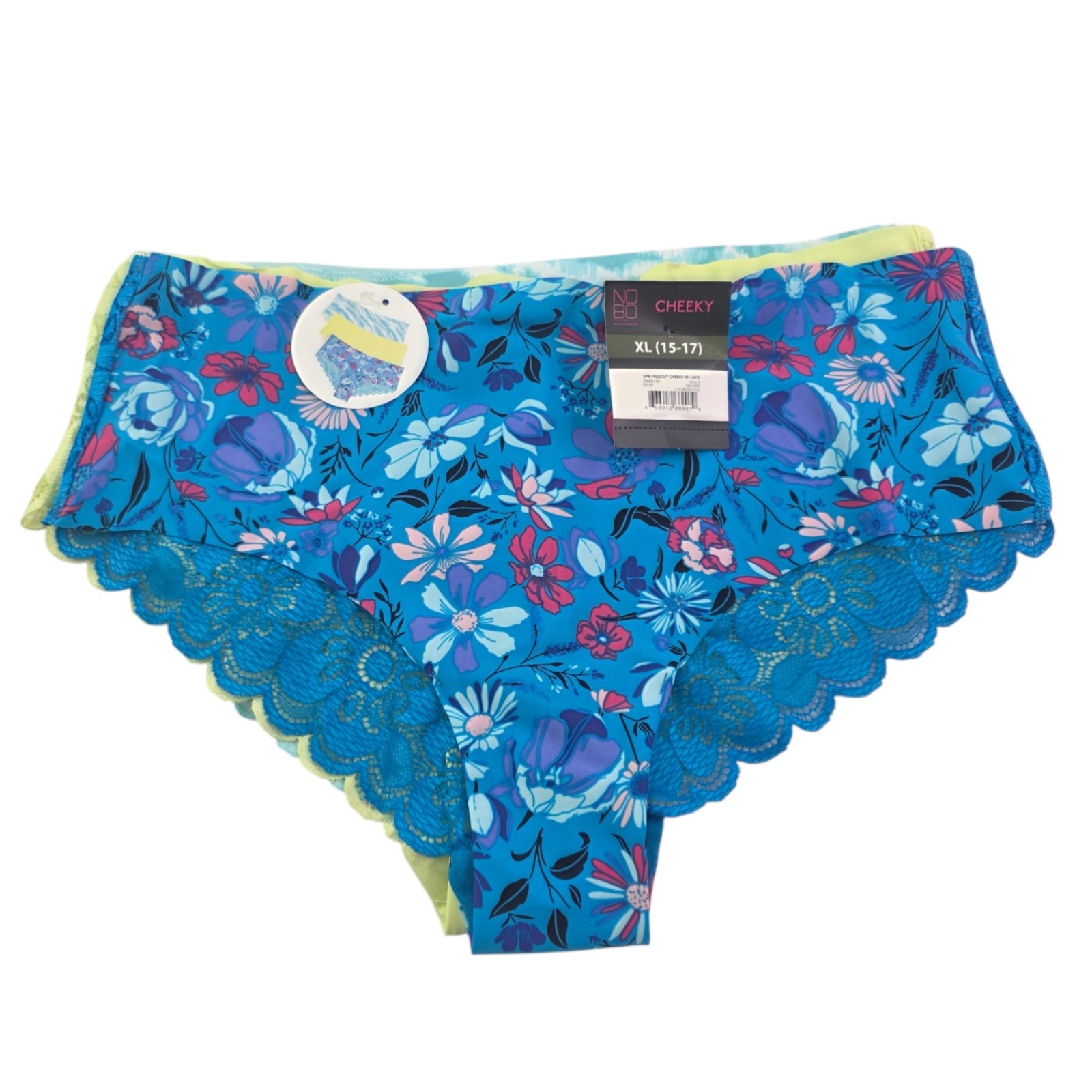 No Boundaries NOBO 3-Pack Freecut Cheeky with Lace Panties – Various Sizes NWT