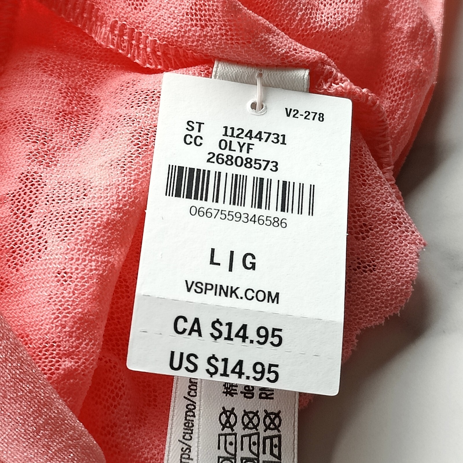 PINK Victoria’s Secret No-Show Floral Lace Hiphugger Panty Crazy For Coral S