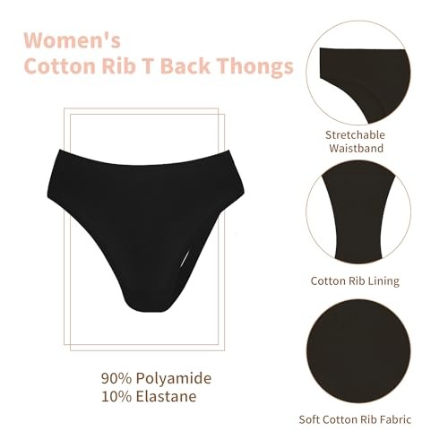 High Waist Thong Women Ribbed Cotton Panties XX-Large 6 Pcs Rib Cotton Thongs-e