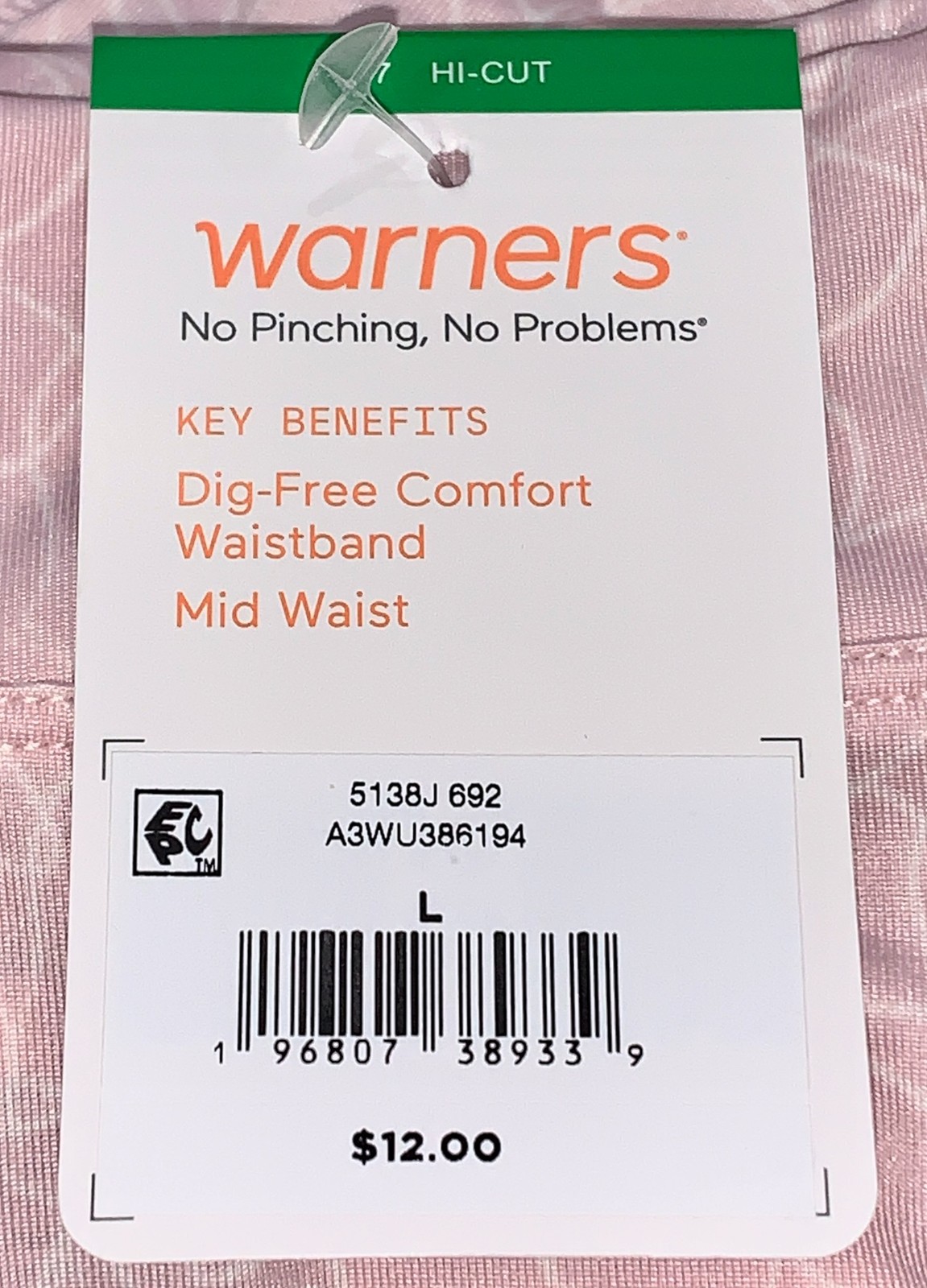 WARNERS No Pinching No Problems Tailored Pink Wh Hi Cut Panty Women S M L XL 2XL