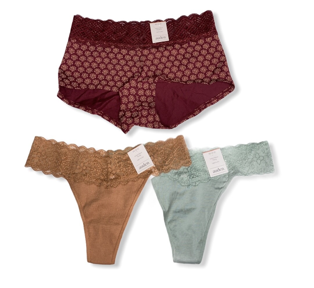 Women’s 3pk Assorted Styles & Colors Underwear – Auden – Size XS (0-2) – 697