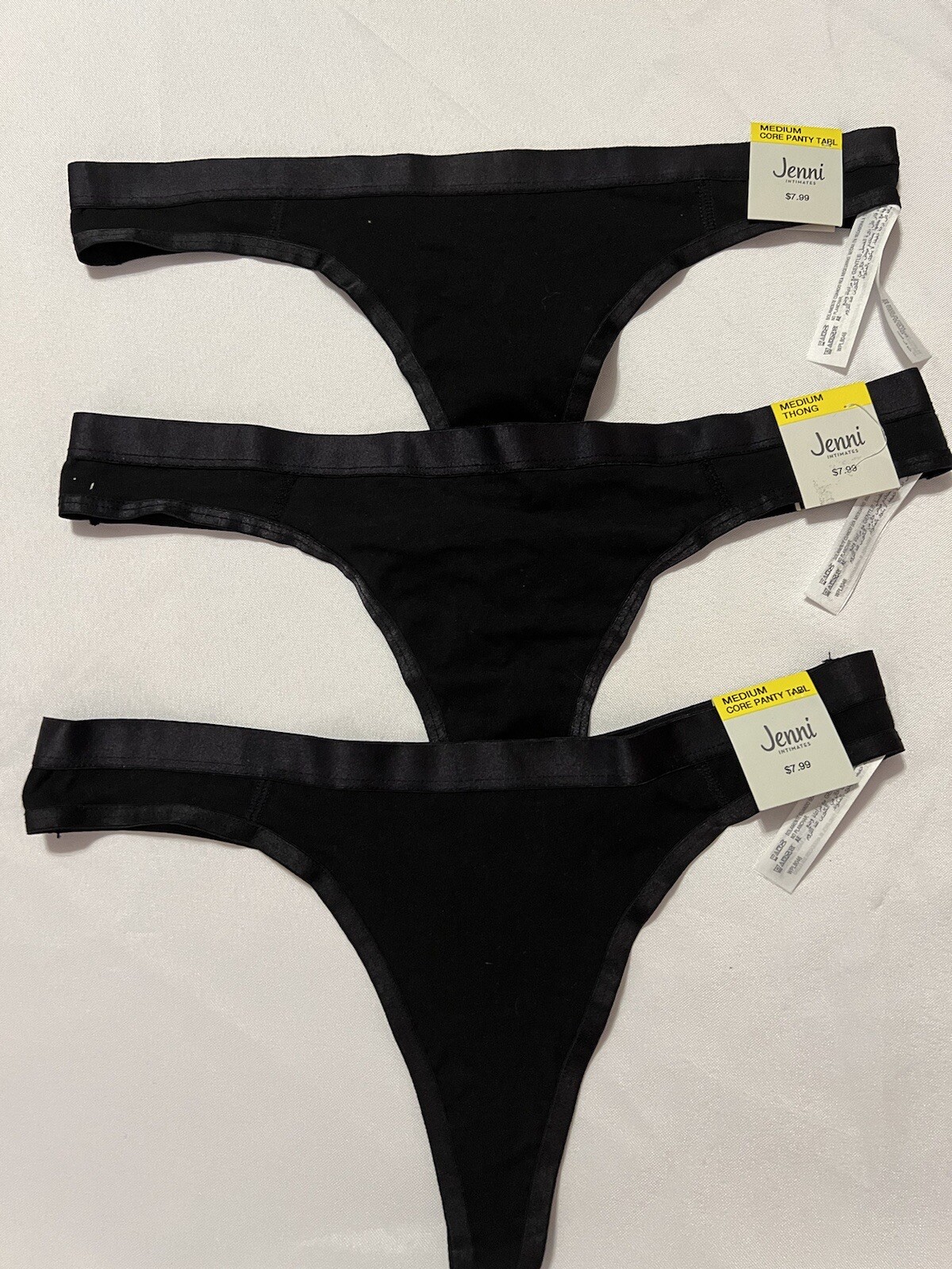 Jenni Women’s Thongs 3 Pair Size Medium, Solid Black, New