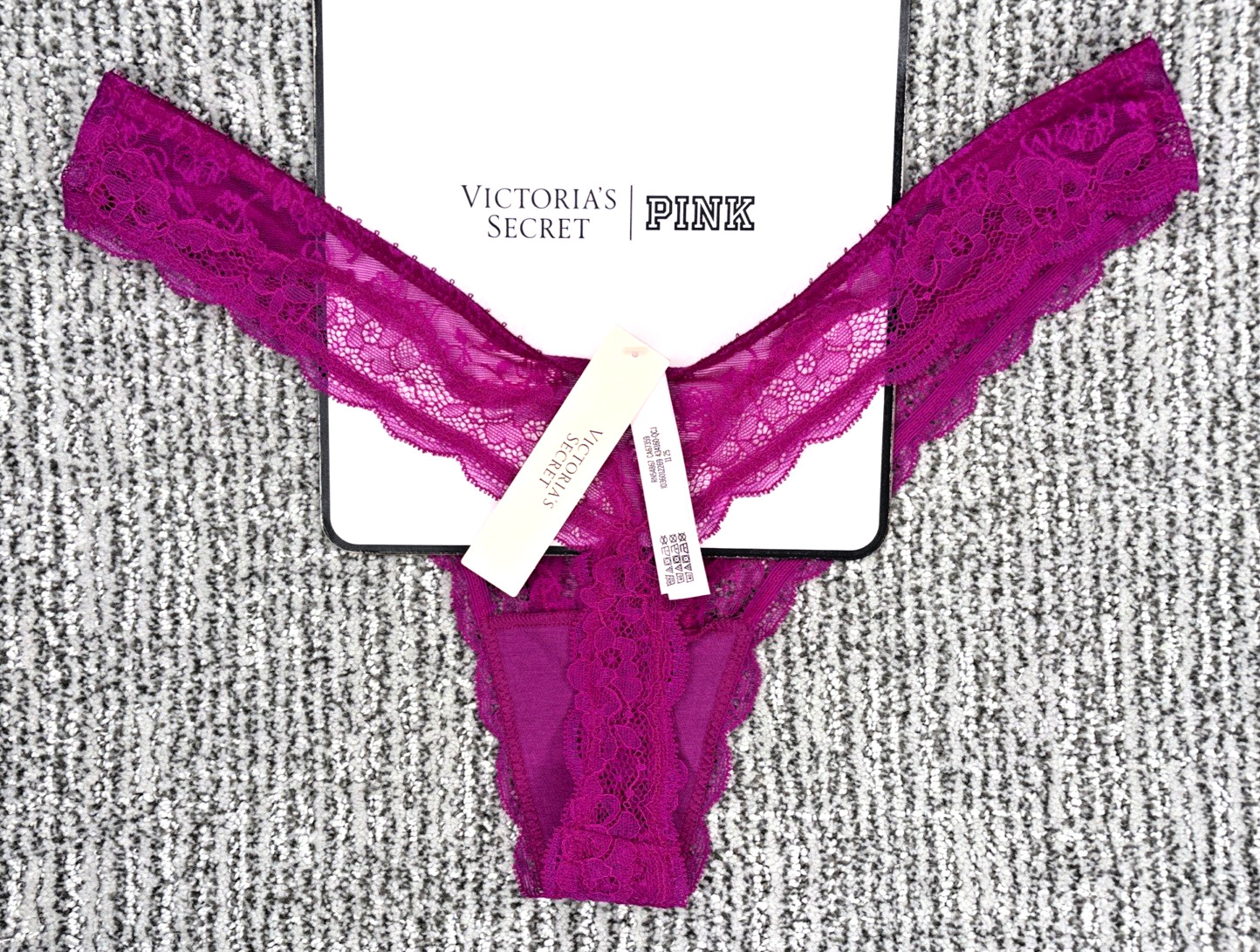 Victoria’s Secret Tease NWT Medium Purple Floral Logo Lace High Leg Thong Panty