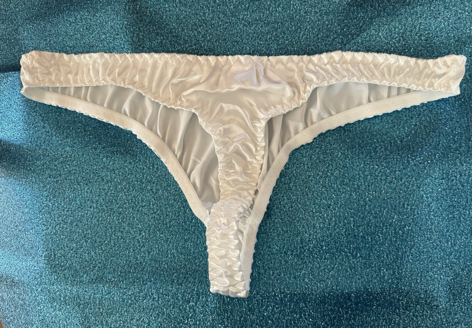 Vtg Early 2000 Y2K Style Pure White Silky Satin Thong Panties Sz XL