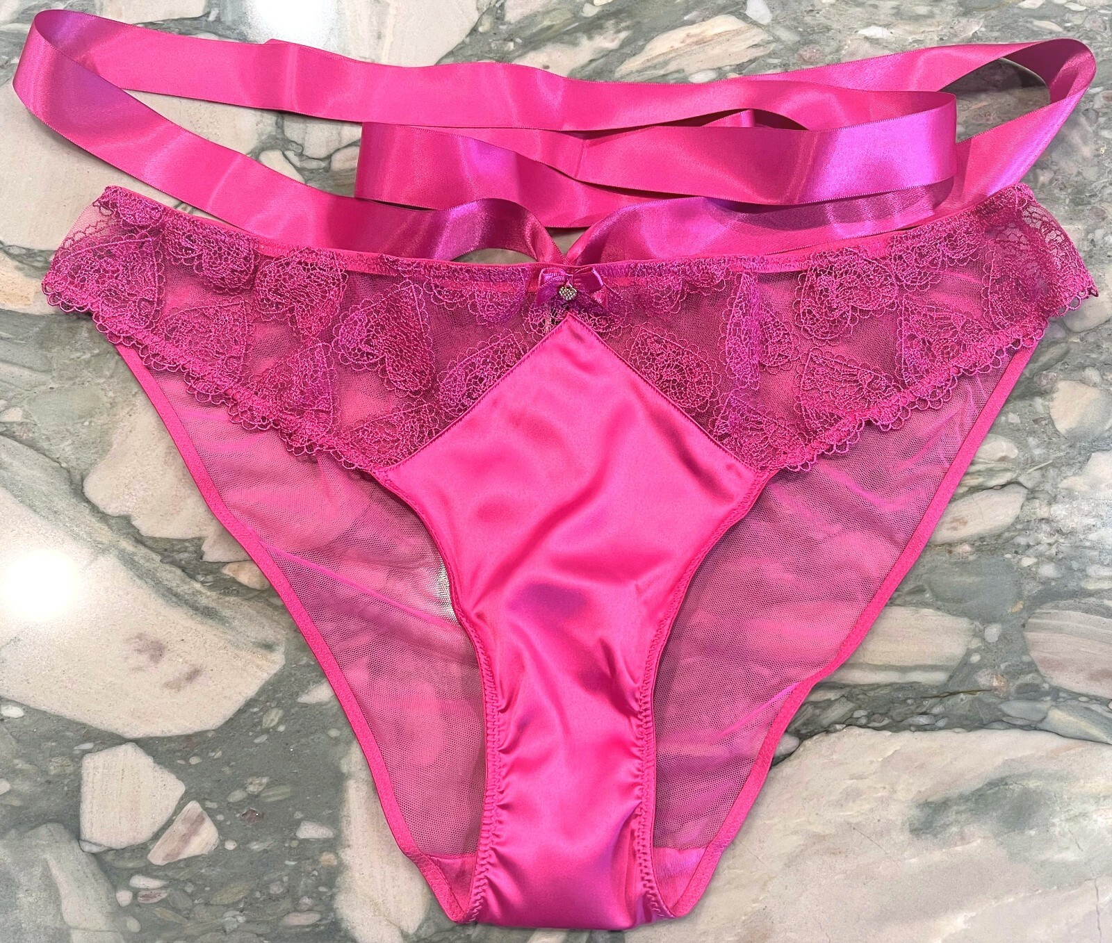 NEW Victoria Secret Very Sexy Heart Embroidery Ribbon Cheeky Fuchsia Frenzy XXL